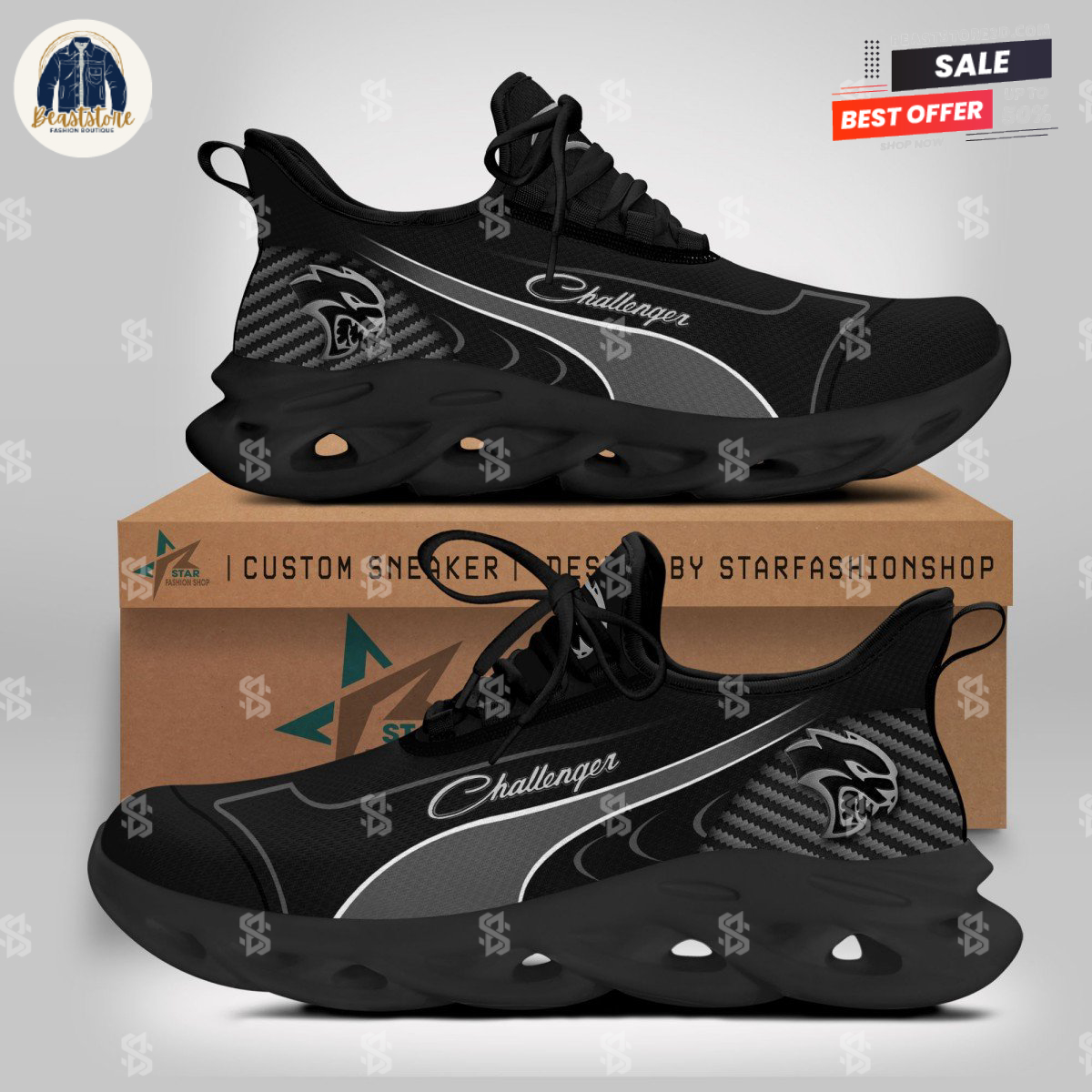 Dodge Challenger Logo Black Grey Max Soul Shoes