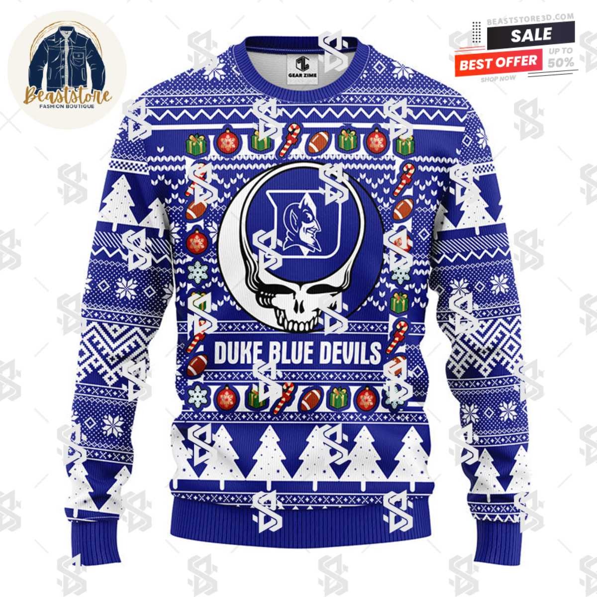 Duke Blue Devils Grateful Dead Ugly Christmas Fleece Sweater