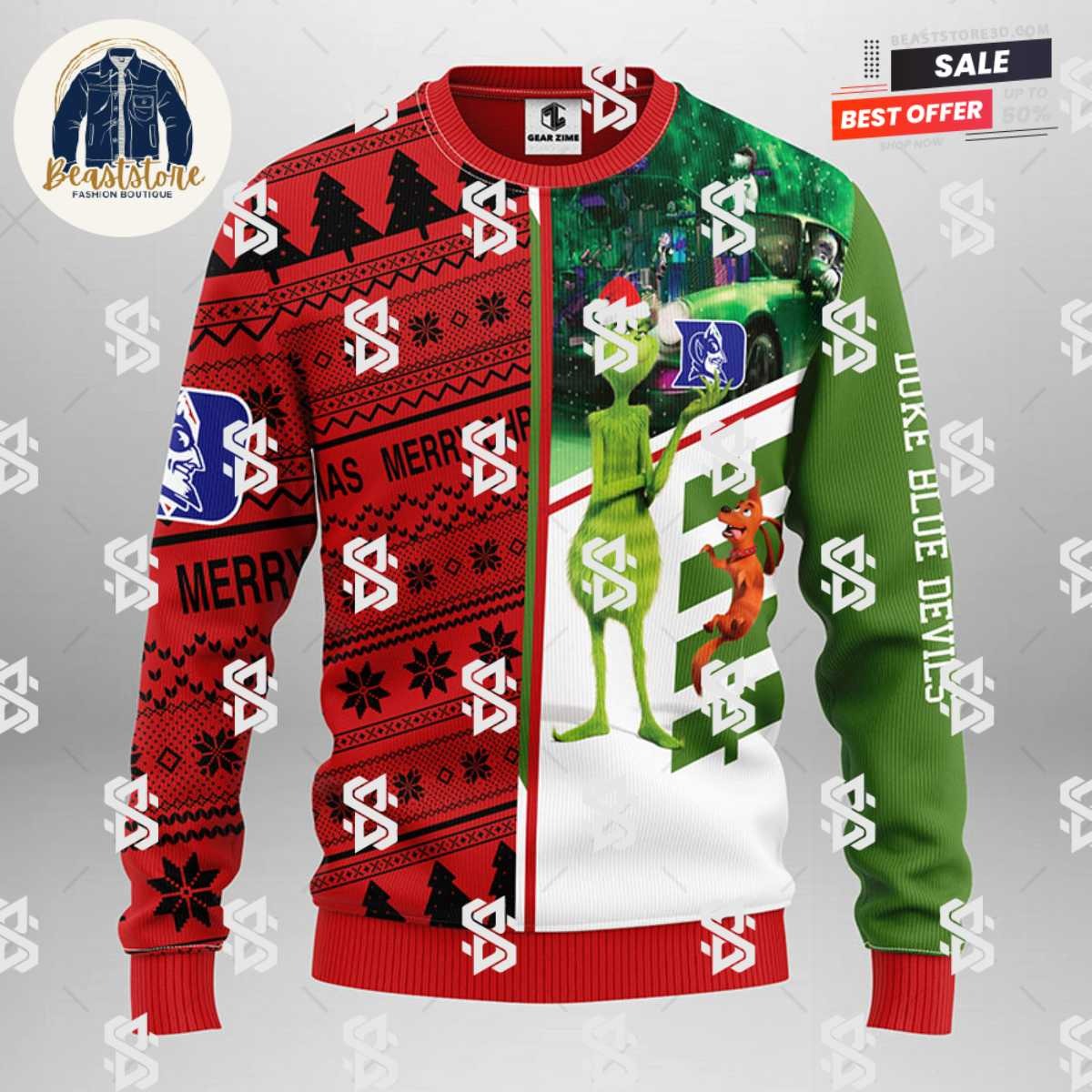 Duke Blue Devils Grinch & Scooby-doo Christmas Ugly Sweater