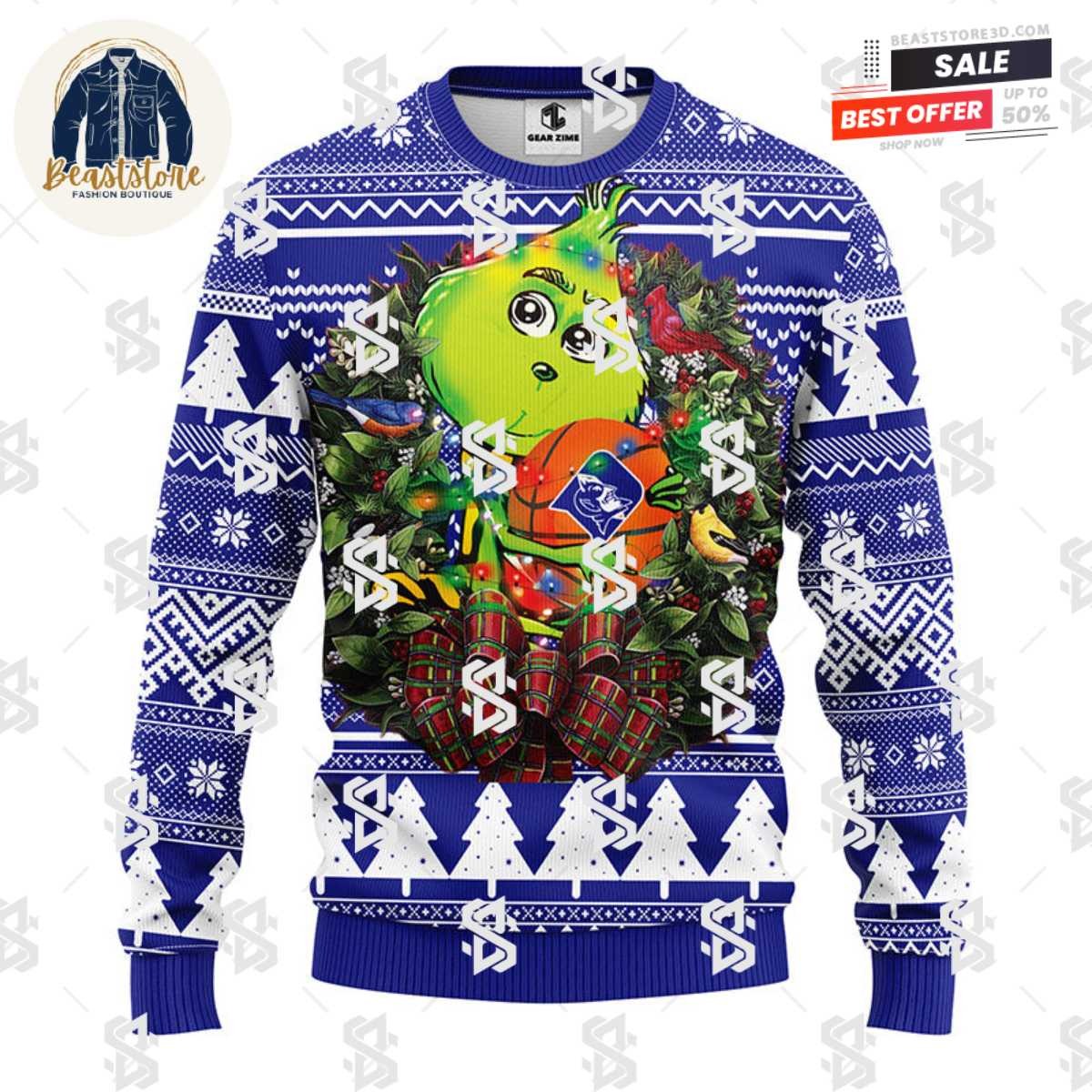 Duke Blue Devils Grinch Hug Christmas Ugly Sweater
