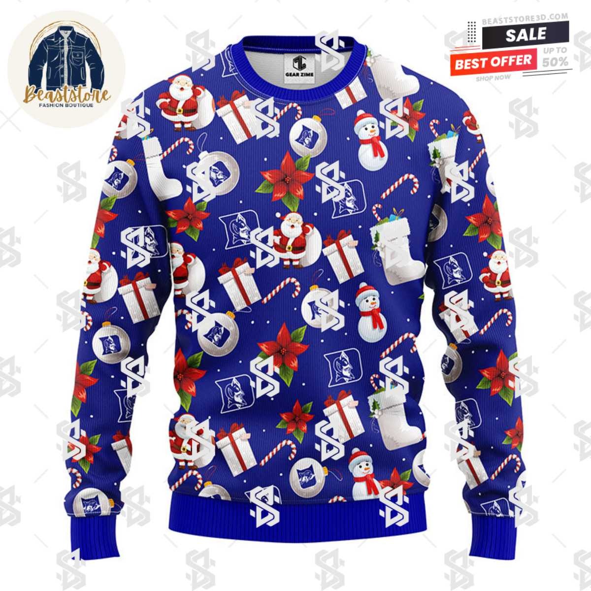 Duke Blue Devils Santa Claus Snowman Christmas Ugly Sweater