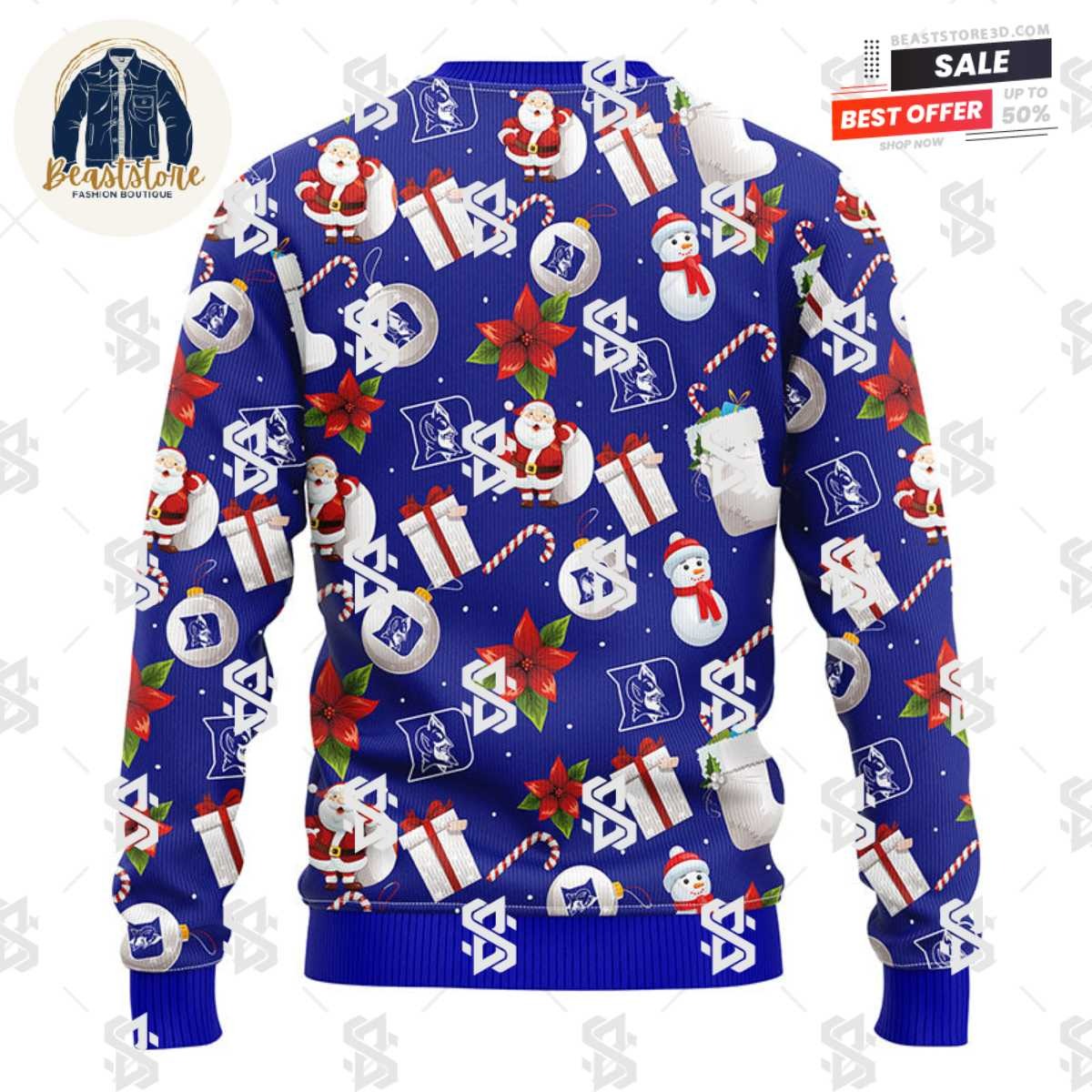 Duke Blue Devils Santa Claus Snowman Christmas Ugly Sweater
