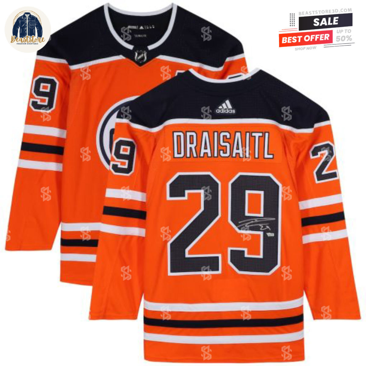 Edmonton Oilers Leon Draisaitl Orange Adidas NHL Hockey Jerseys