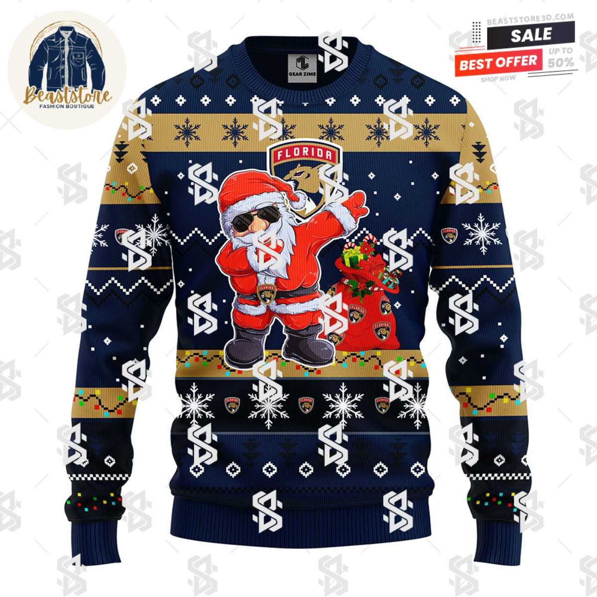 Florida Panthers Dabbing Santa Claus Christmas Ugly Sweater