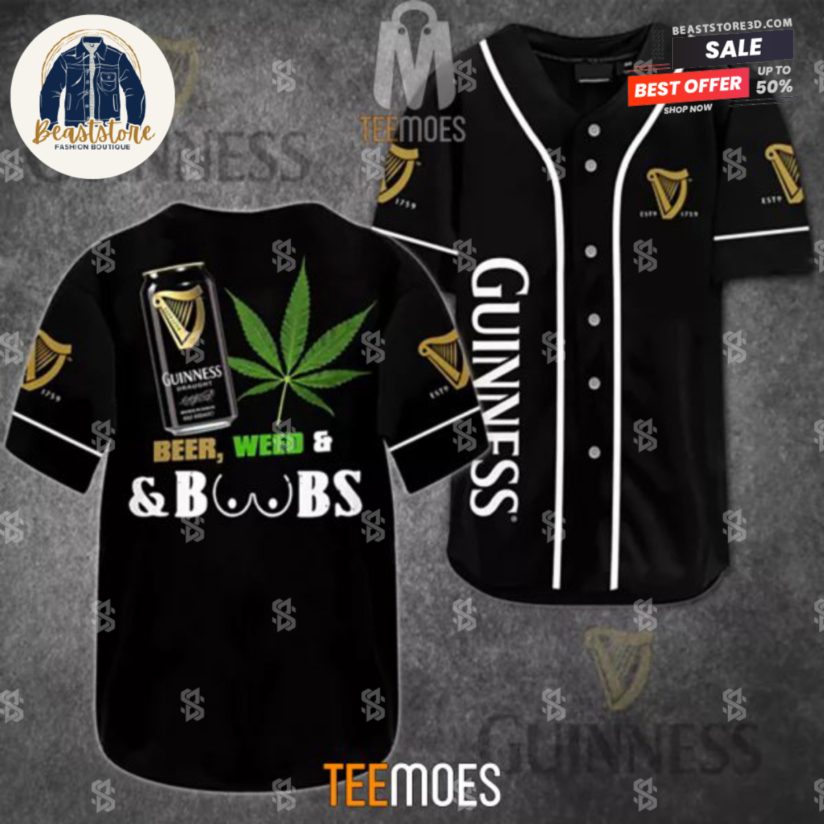 Funny Guinness Weed & Boos Baseball Jersey