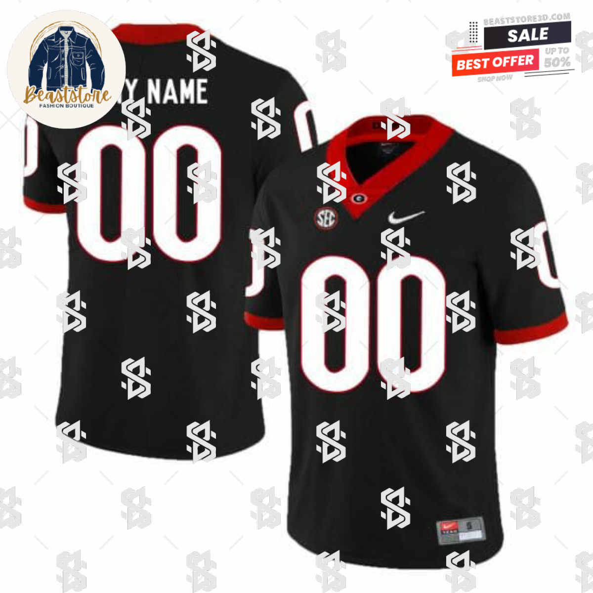 Georgia Bulldogs Custom Jersey Name Number Football Black