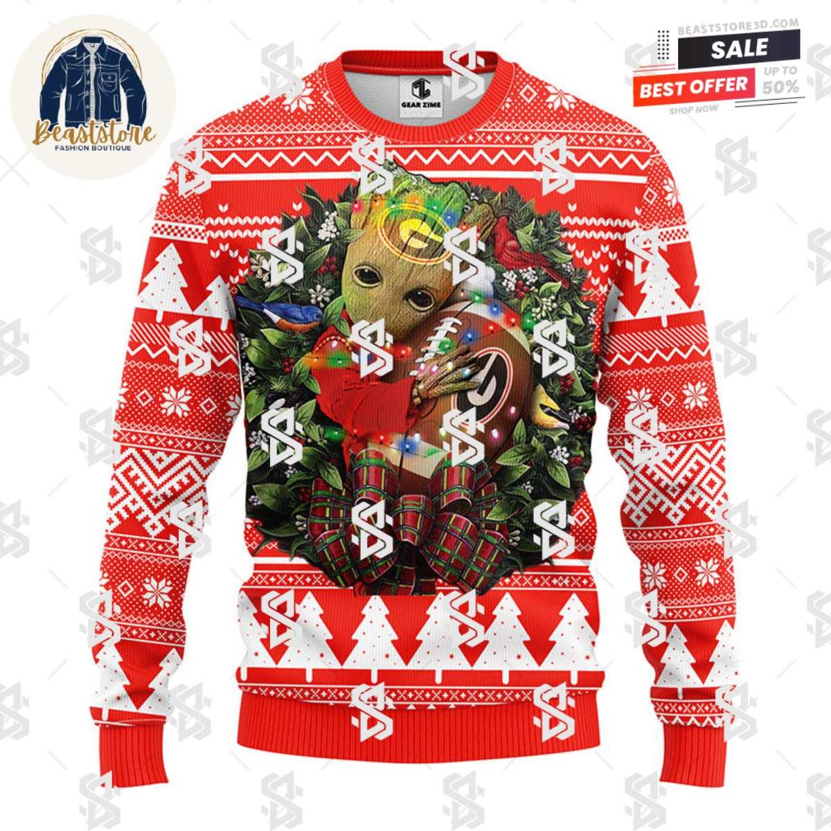 Georgia Bulldogs Groot Hug Christmas Ugly Sweater