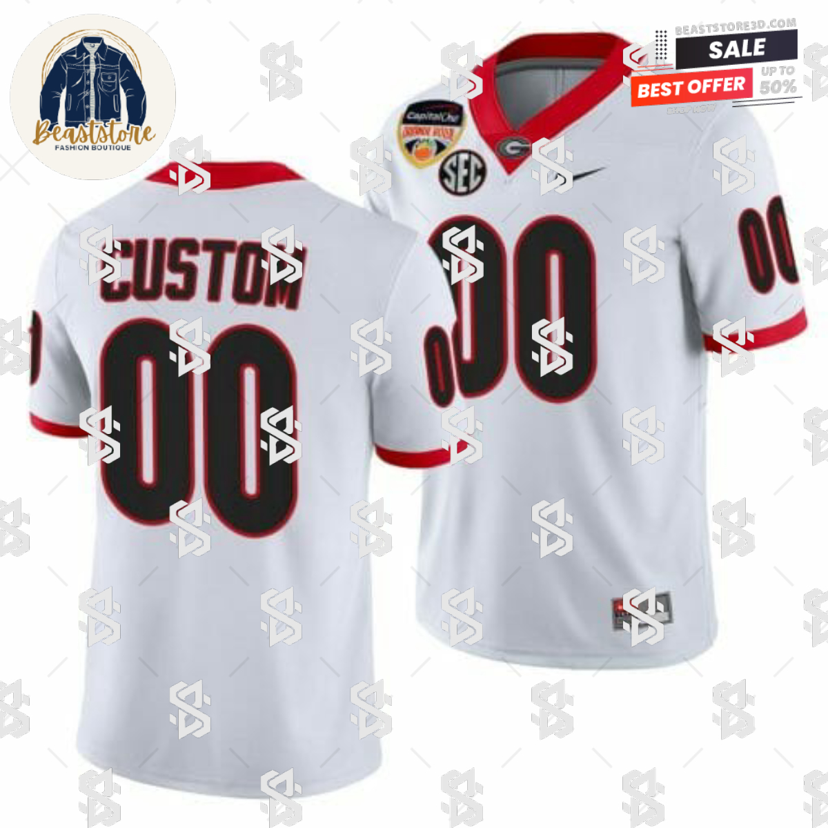 Georgia Bulldogs Jersey Custom 2021 Orange Bowl White 100th Anniversary