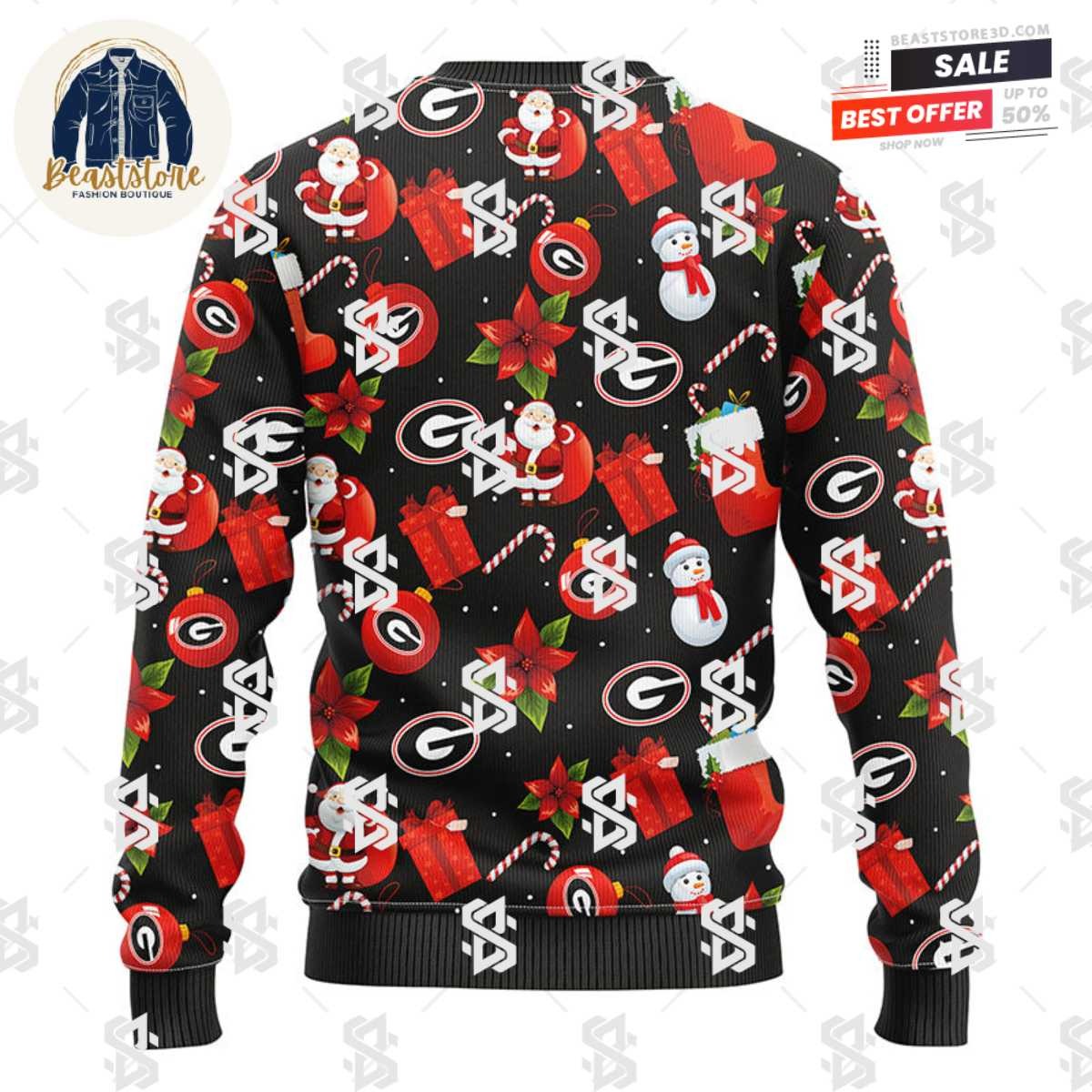 Georgia Bulldogs Santa Claus Snowman Christmas Ugly Sweater