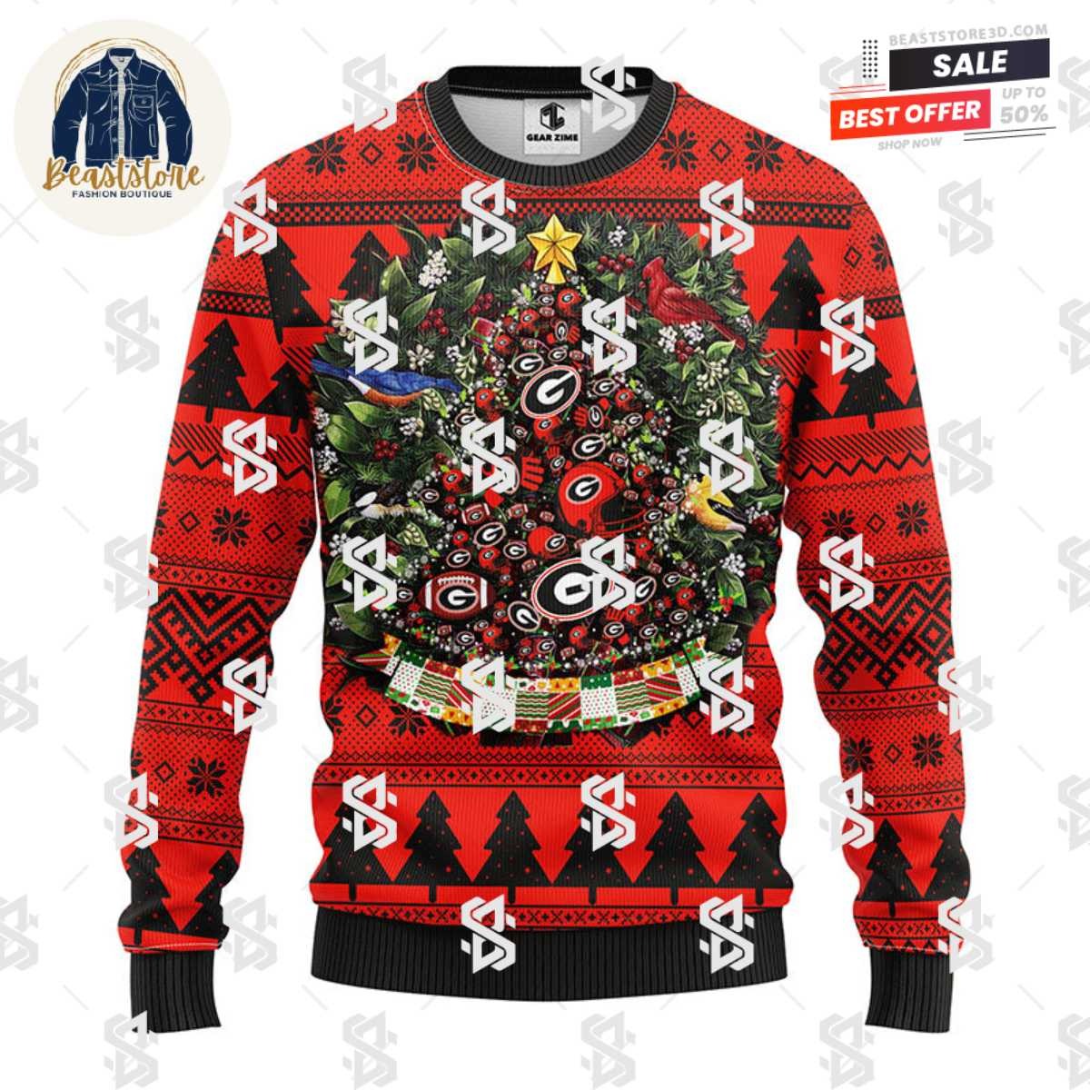Georgia Bulldogs Tree Ball Christmas Ugly Sweater