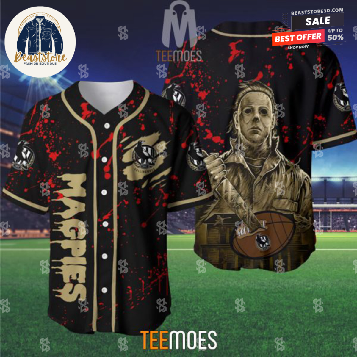 Halloween AFL Collingwood Magpies x Michael Myers Baseball Jersey