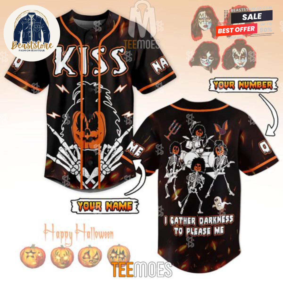 Halloween Kiss Band Customized Baseball Jersey