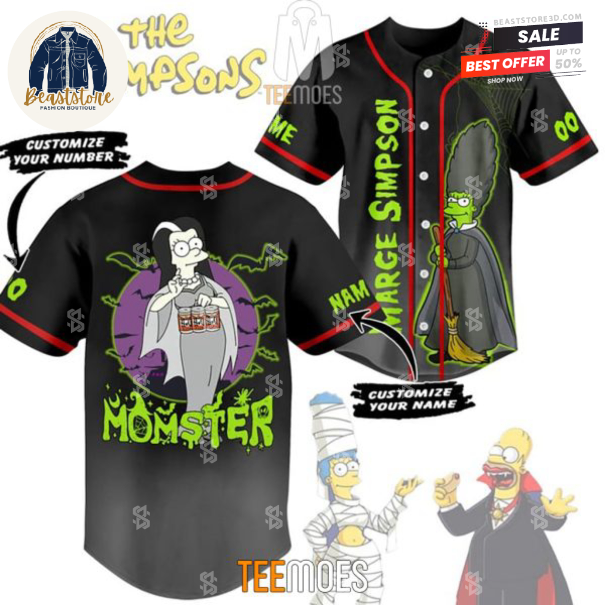 Halloween Marge Simpson Momster Customized Baseball Jersey