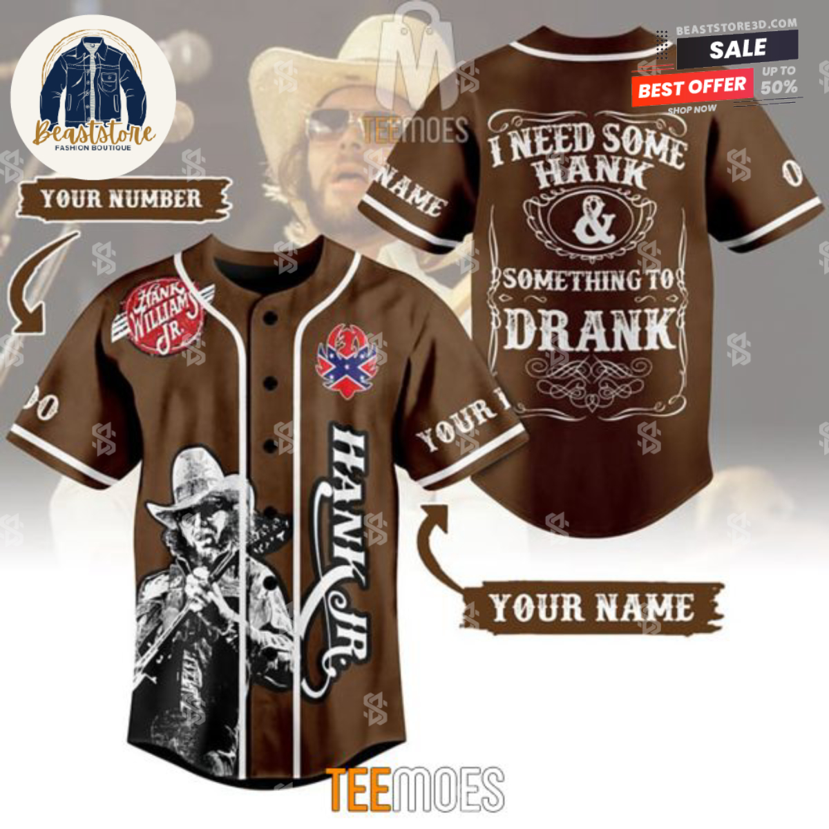 Hank Williams Jr Whiskey Style Baseball Jersey