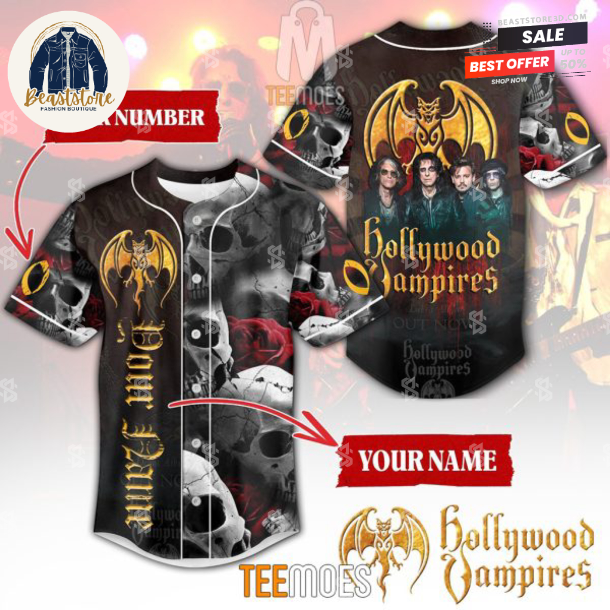 Hollywood Vampires Skull Customized Baseball Jersey