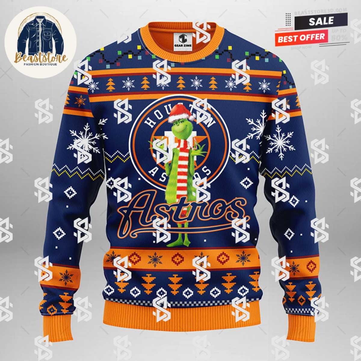 Houston Astros Funny Grinch Christmas Ugly Sweater - Beaststore3d