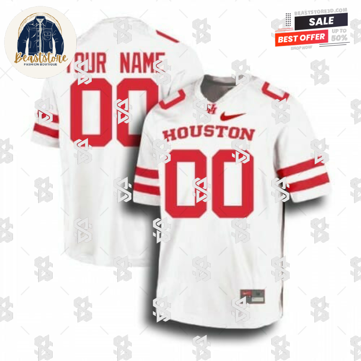 Houston Cougars Custom Jersey White College Football