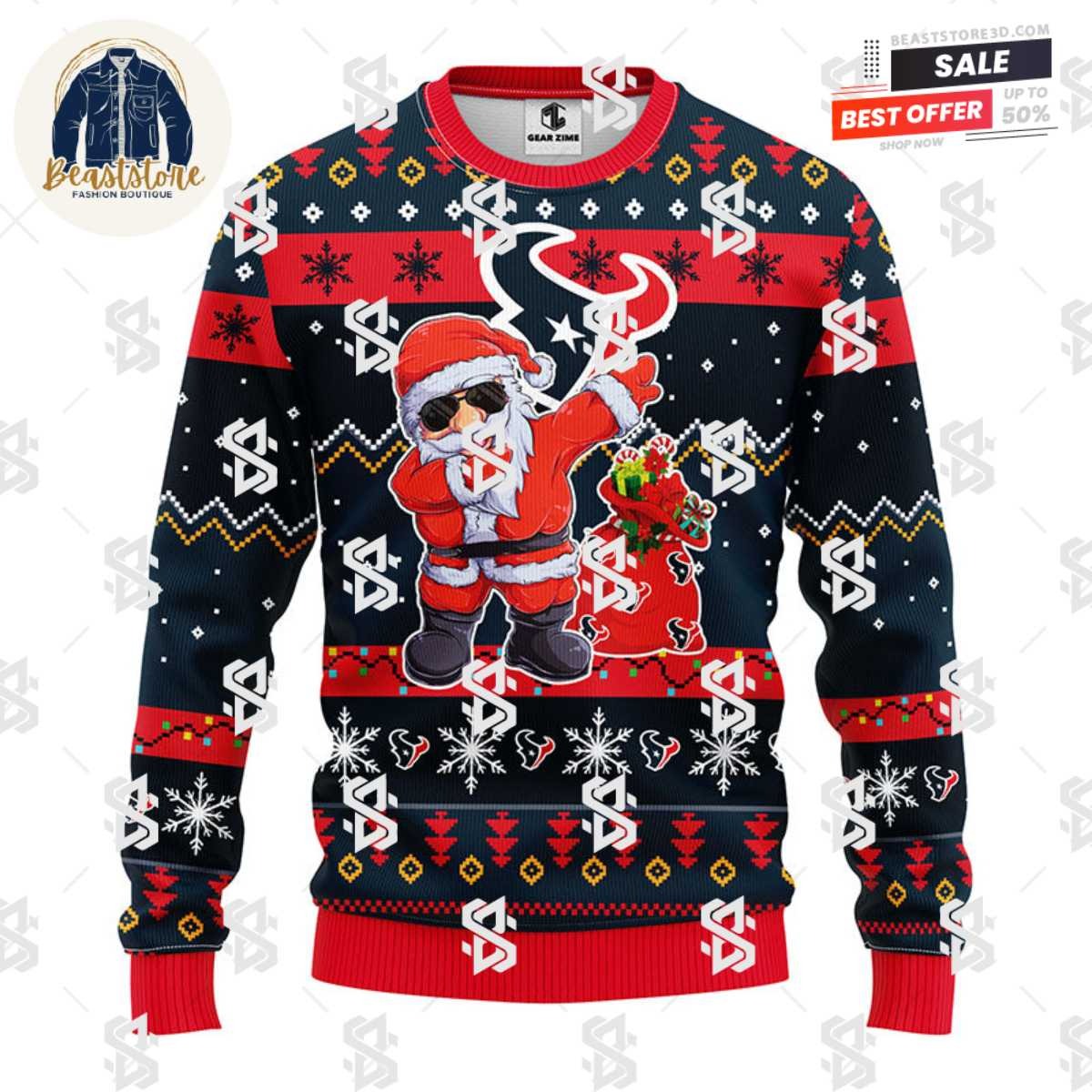 Houston Texans Dabbing Santa Claus Christmas Ugly Sweater