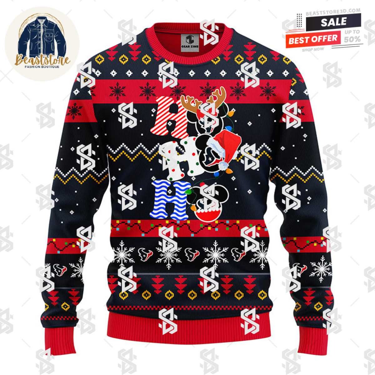 Houston Texans HoHoHo Mickey Christmas Ugly Sweater