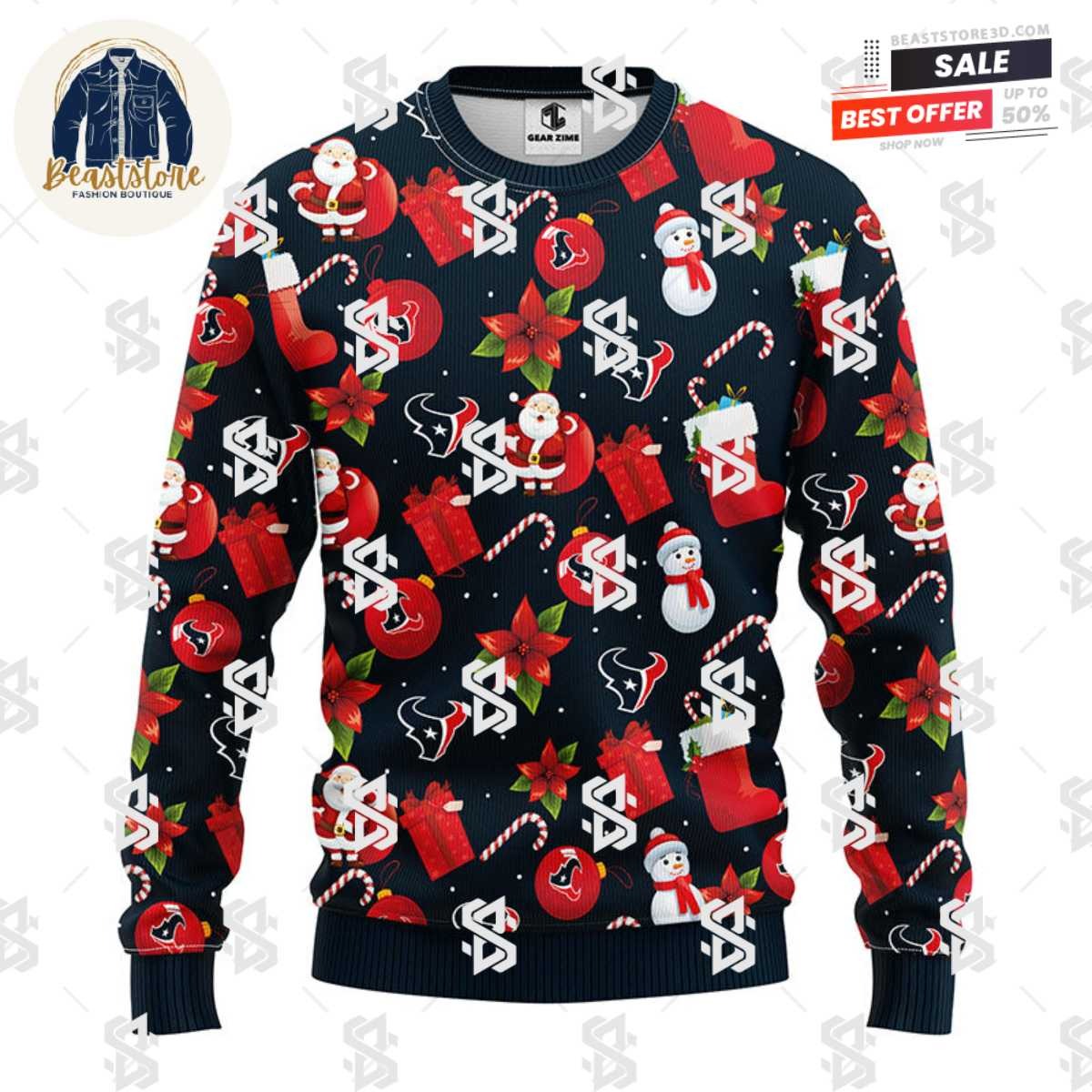 Houston Texans Santa Claus Snowman Christmas Ugly Sweater