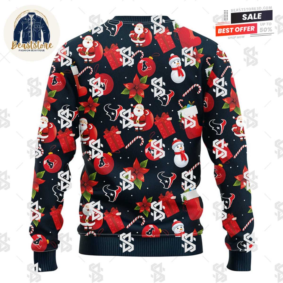 Houston Texans Santa Claus Snowman Christmas Ugly Sweater