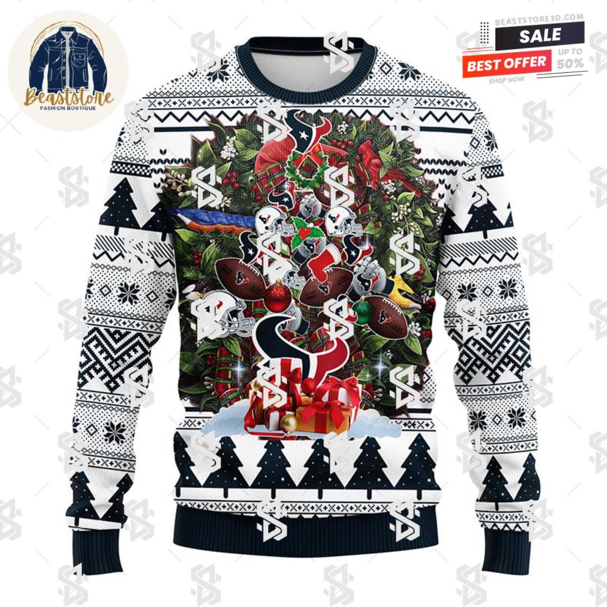 Houston Texans Tree Ugly Christmas Fleece Sweater