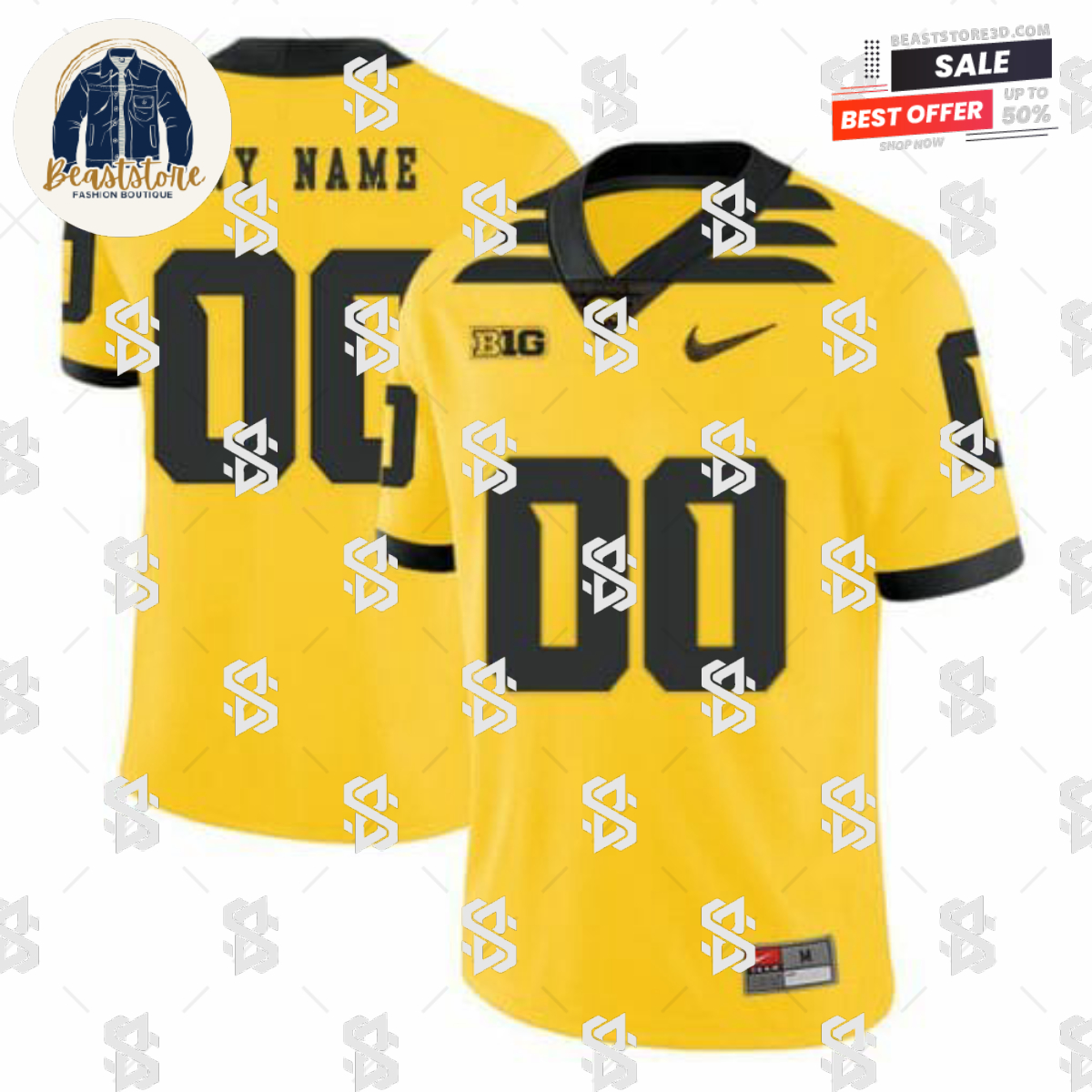 Iowa Hawkeyes Custom Jersey Name Number College Football Yellow