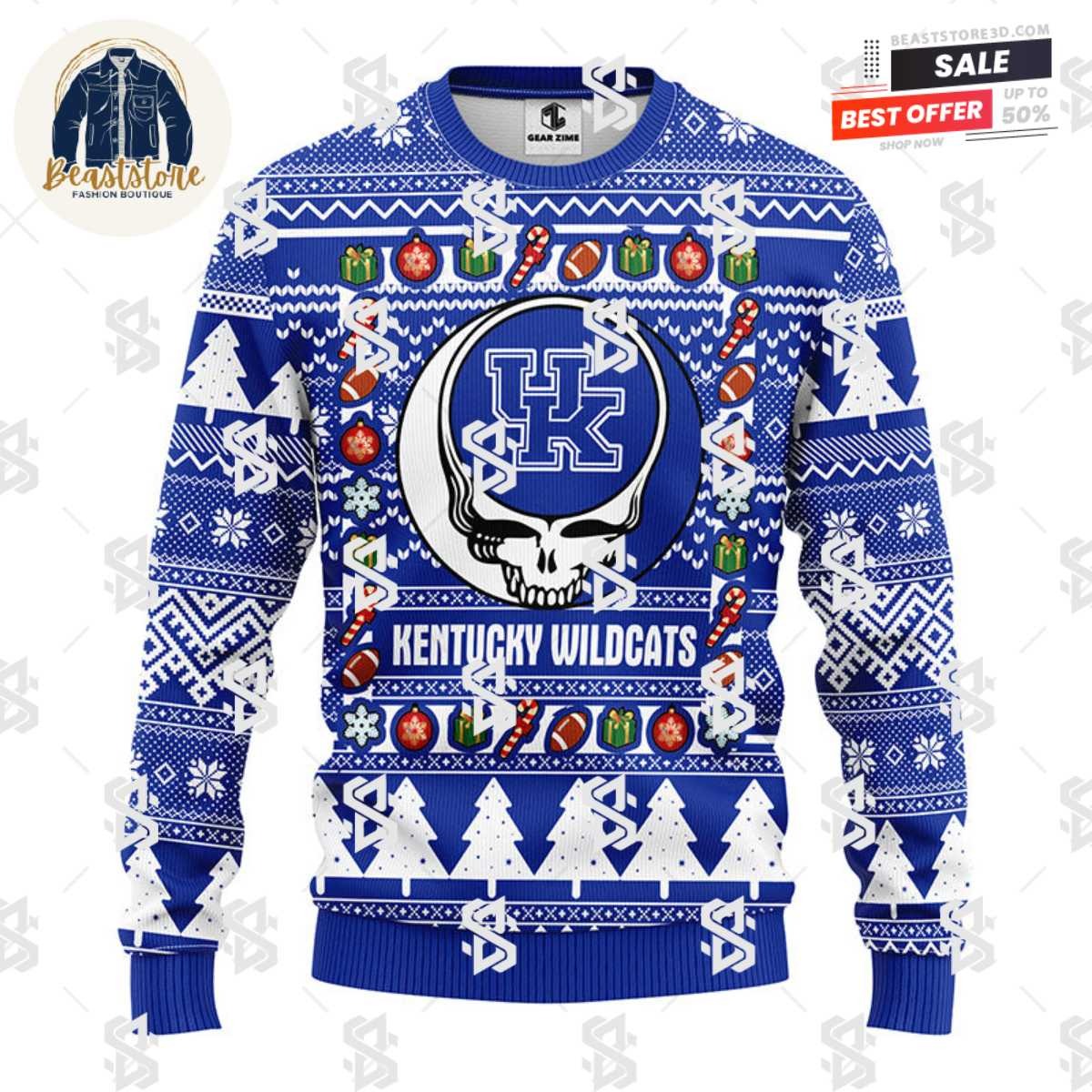 Kentucky Wildcats Grateful Dead Ugly Christmas Fleece Sweater