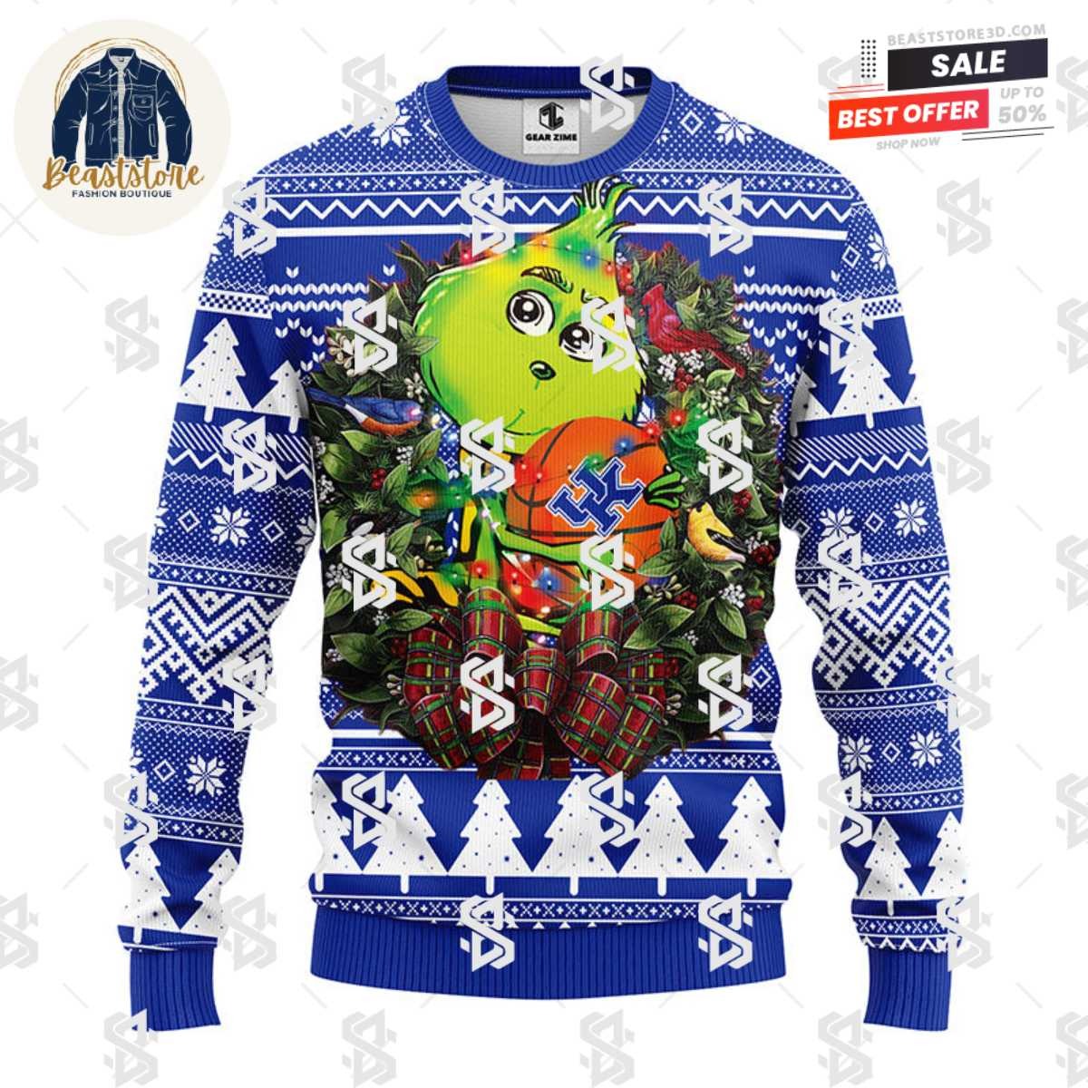 Kentucky Wildcats Grinch Hug Christmas Ugly Sweater