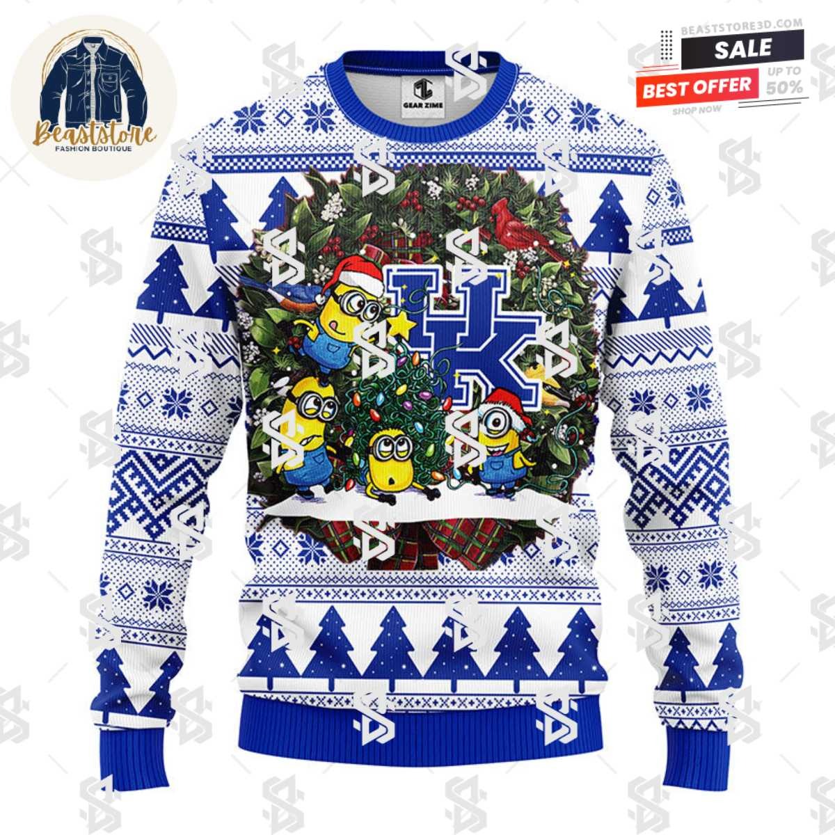 Kentucky Wildcats Minion Christmas Ugly Sweater