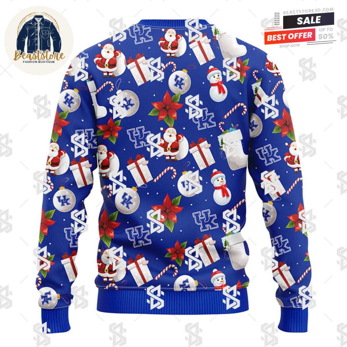 Kentucky Wildcats Santa Claus Snowman Christmas Ugly Sweater