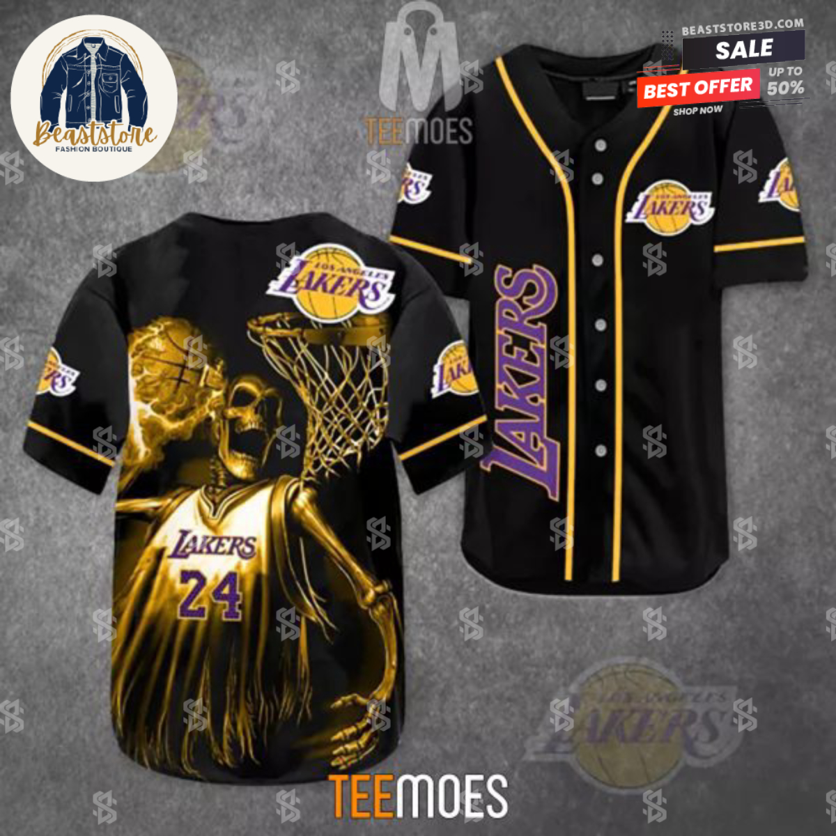 Kobe Bryant Skull Lakers Baseball Jersey