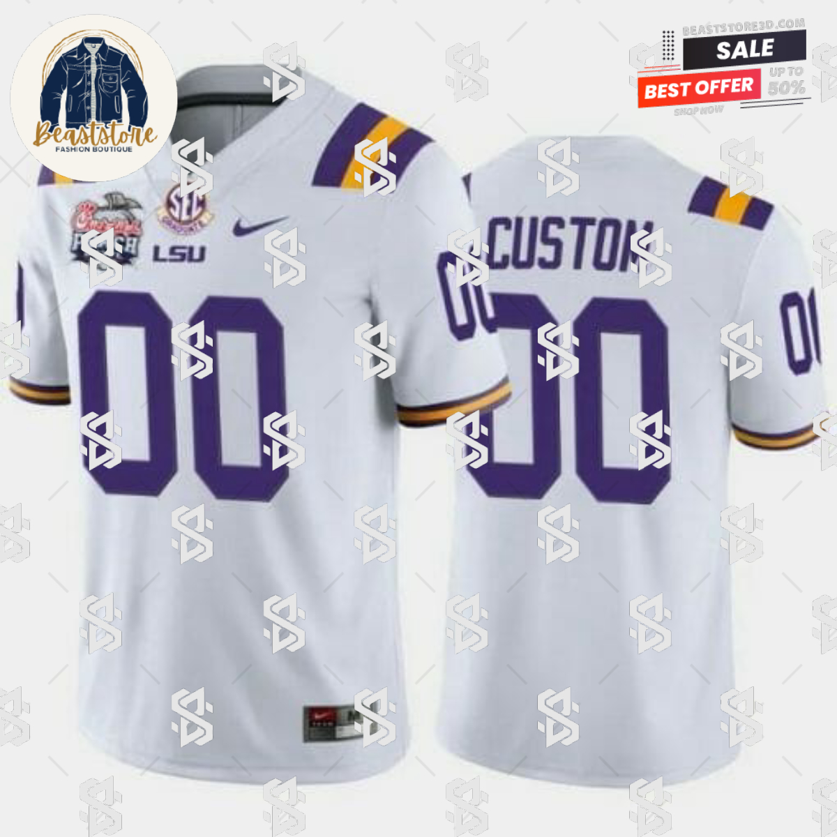 LSU Personalized Jersey White 2019-20 Home Peach Bowl Champions Jersey College Football