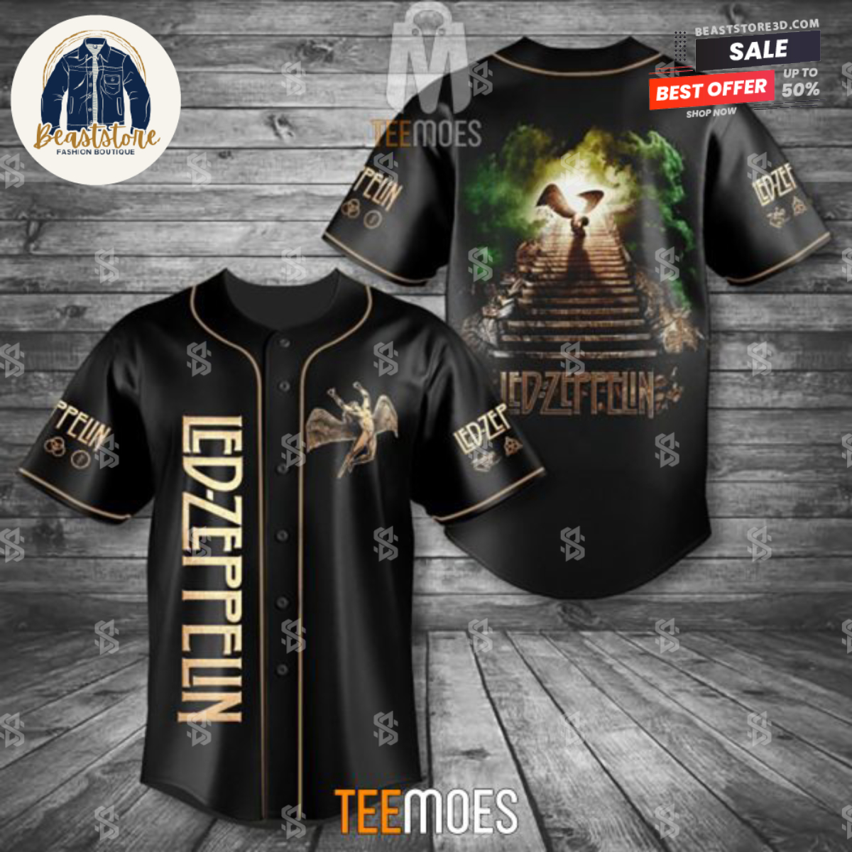 Led Zeppelin 3D Black Baseball Jersey
