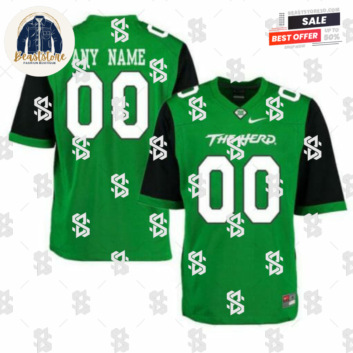 Marshall Thundering Herd Custom Jersey Name Number Football Green