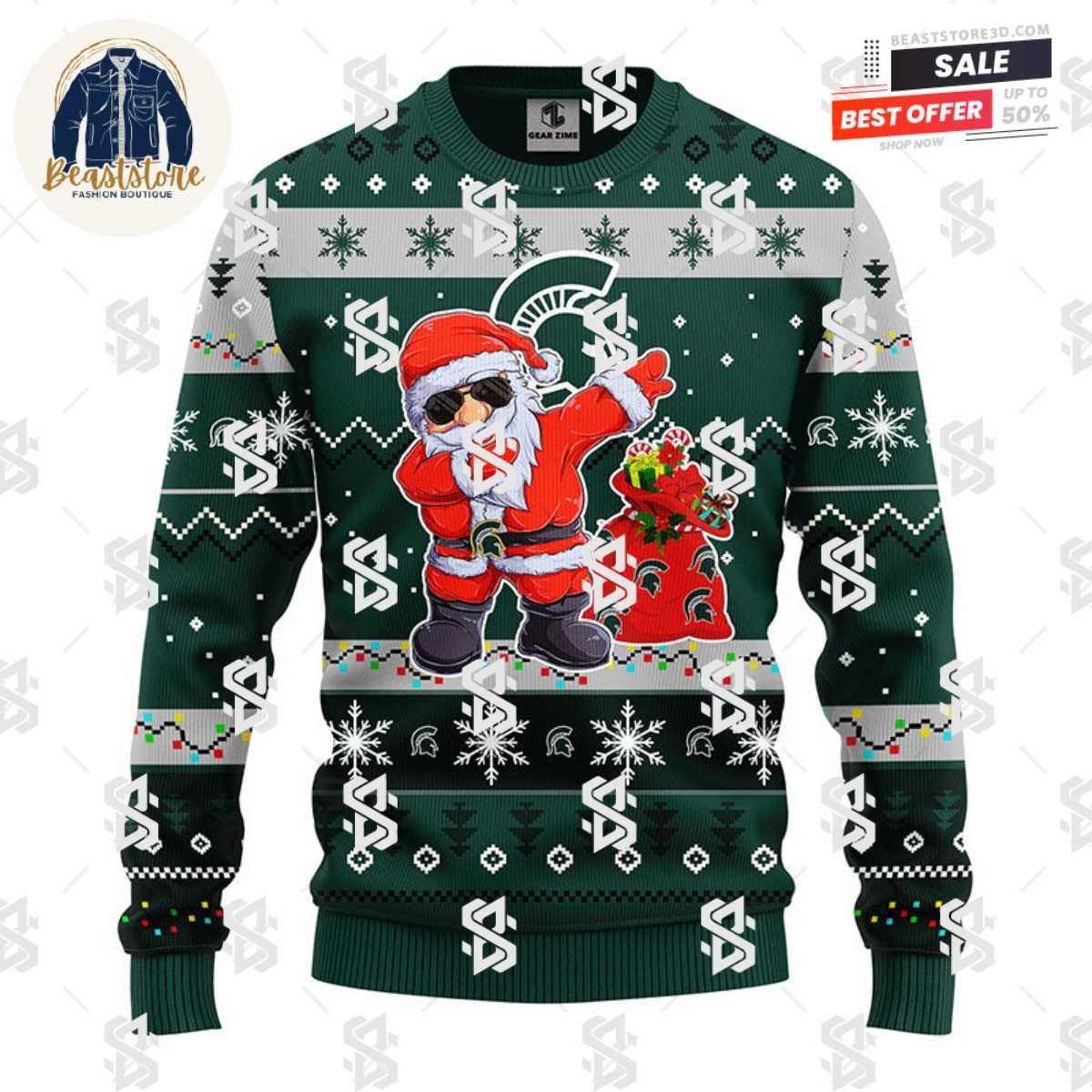 Michigan State Spartans Dabbing Santa Claus Christmas Ugly Sweater