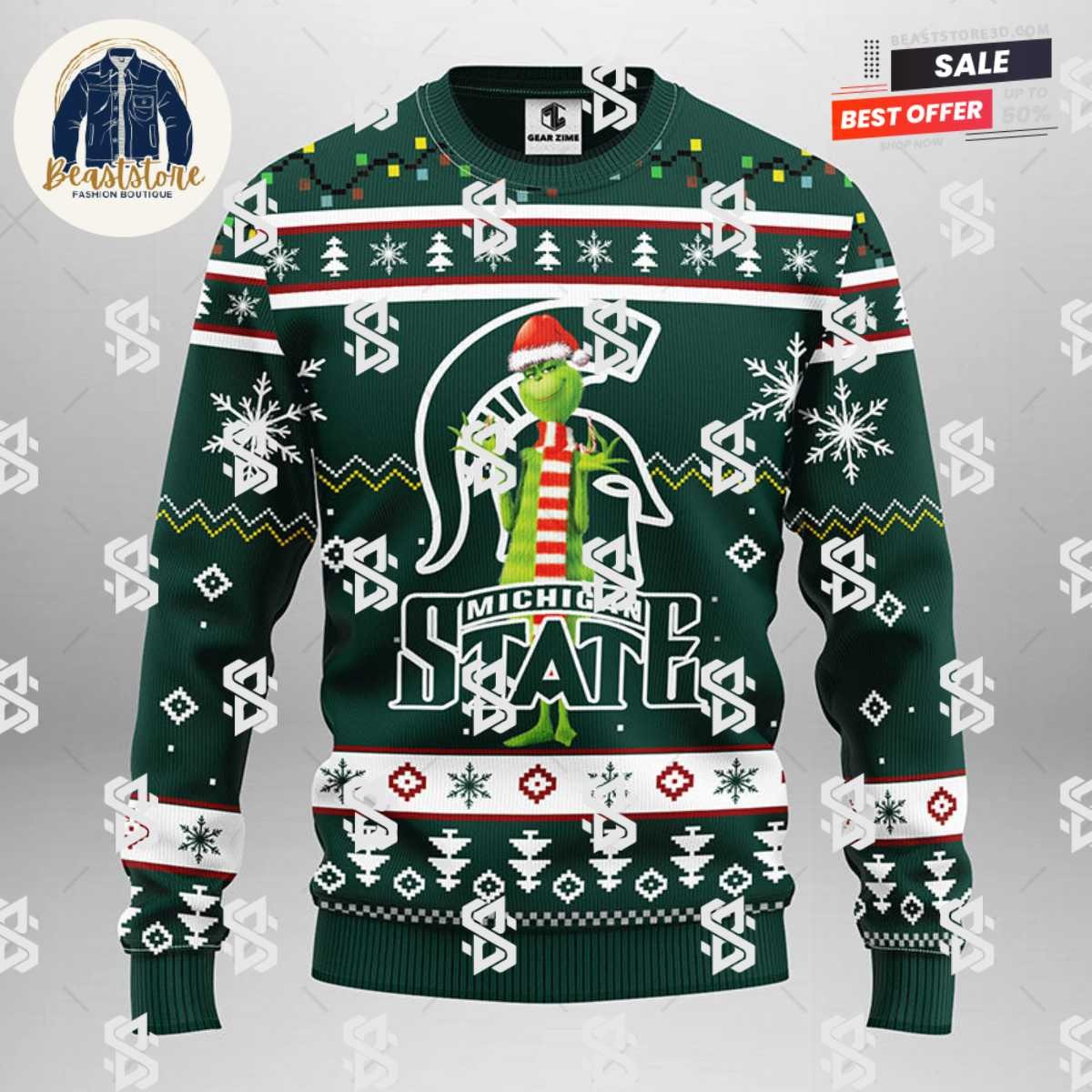 Michigan State Spartans Funny Grinch Christmas Ugly Sweater