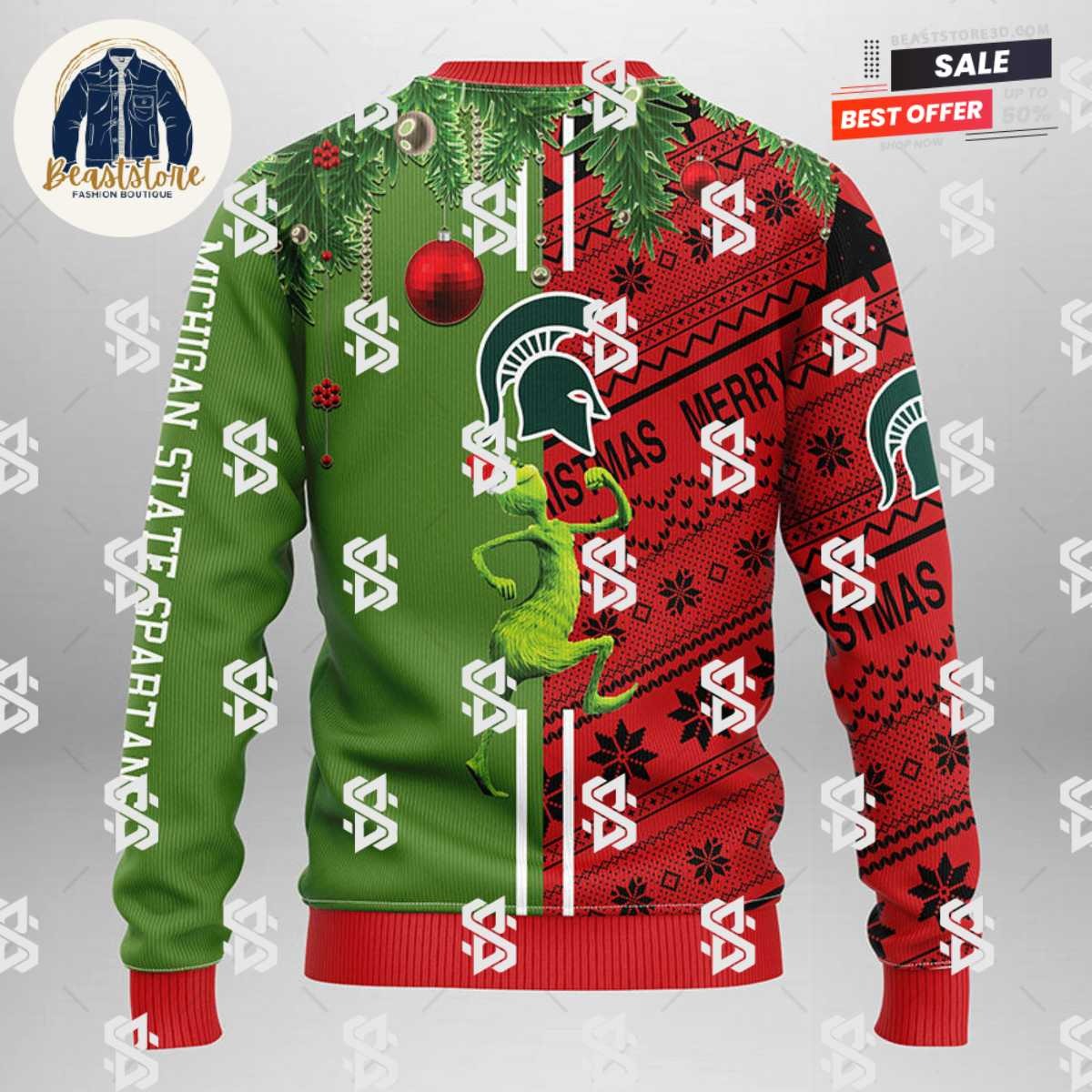 Michigan State Spartans Grinch & Scooby-doo Christmas Ugly Sweater