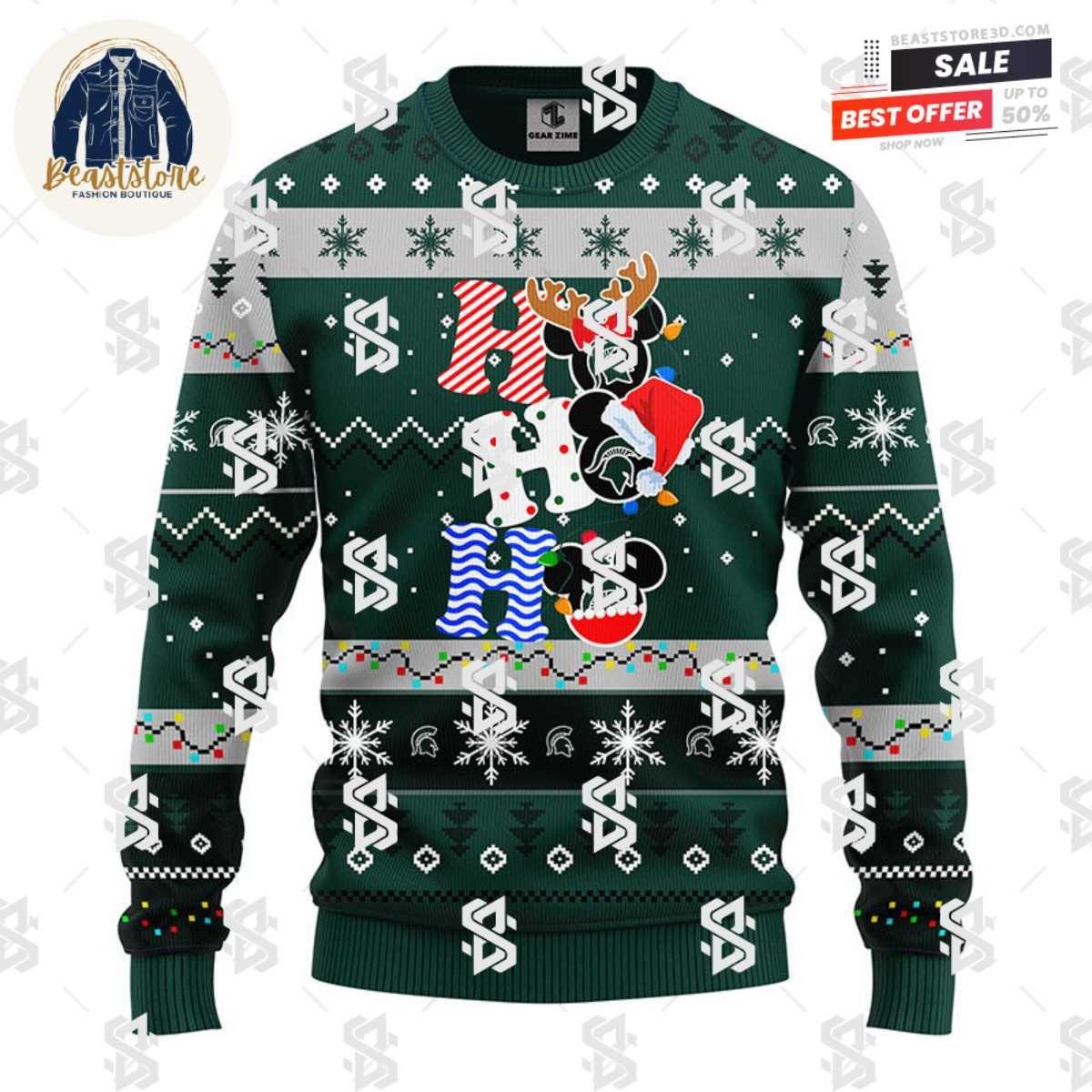 Michigan State Spartans Hohoho Mickey Christmas Ugly Sweater