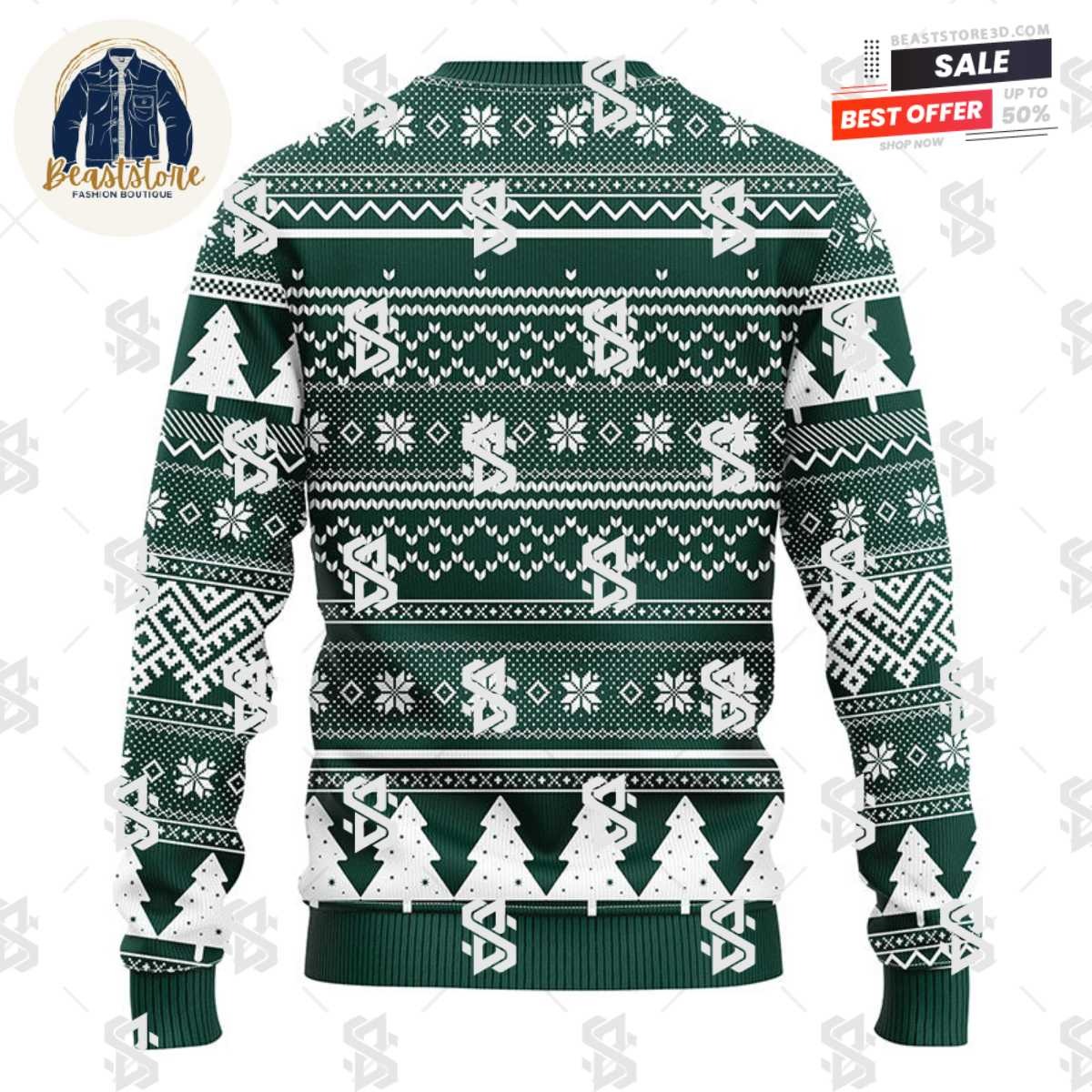 Michigan State Spartans Tree Ugly Christmas Fleece Sweater