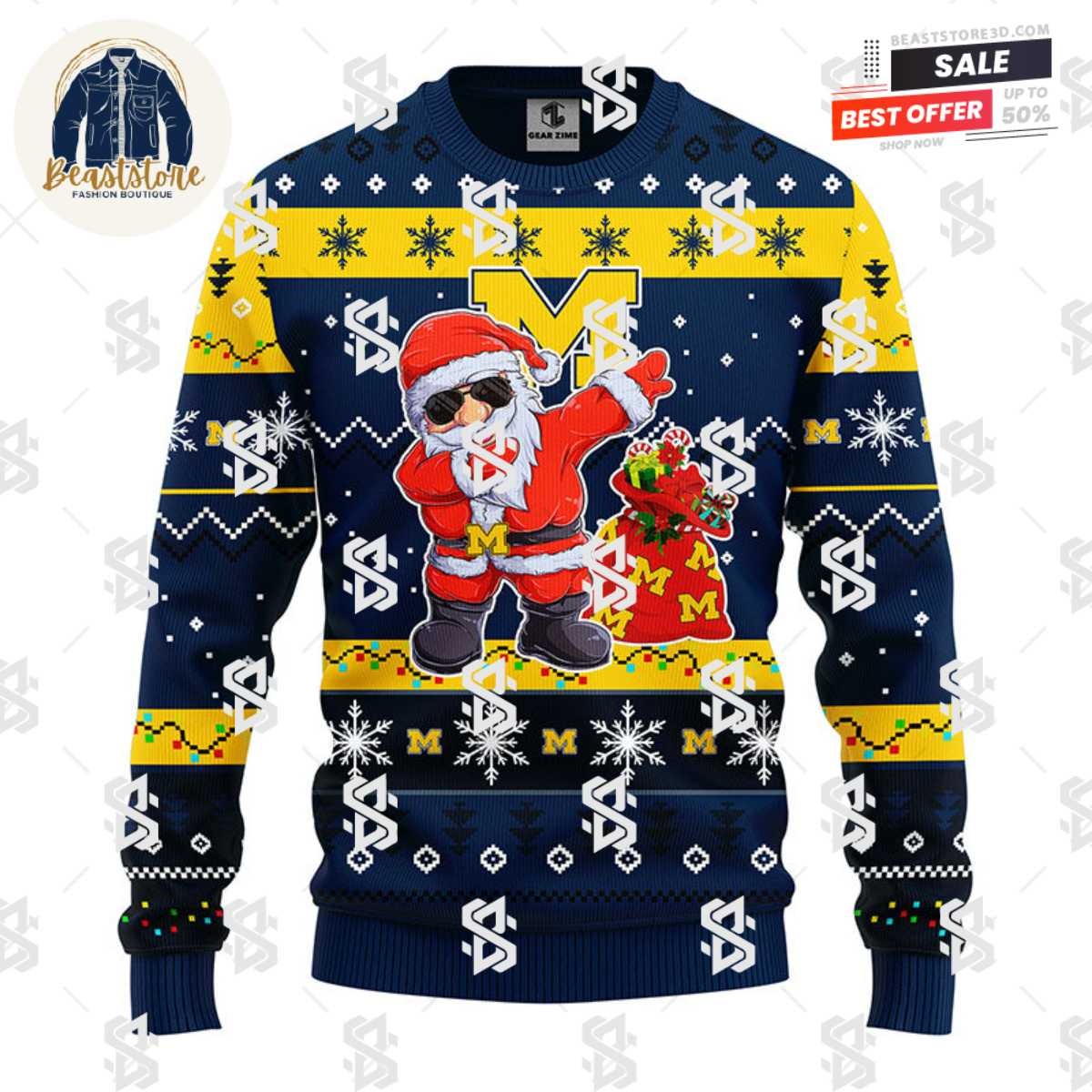 Michigan Wolverines Dabbing Santa Claus Christmas Ugly Sweater