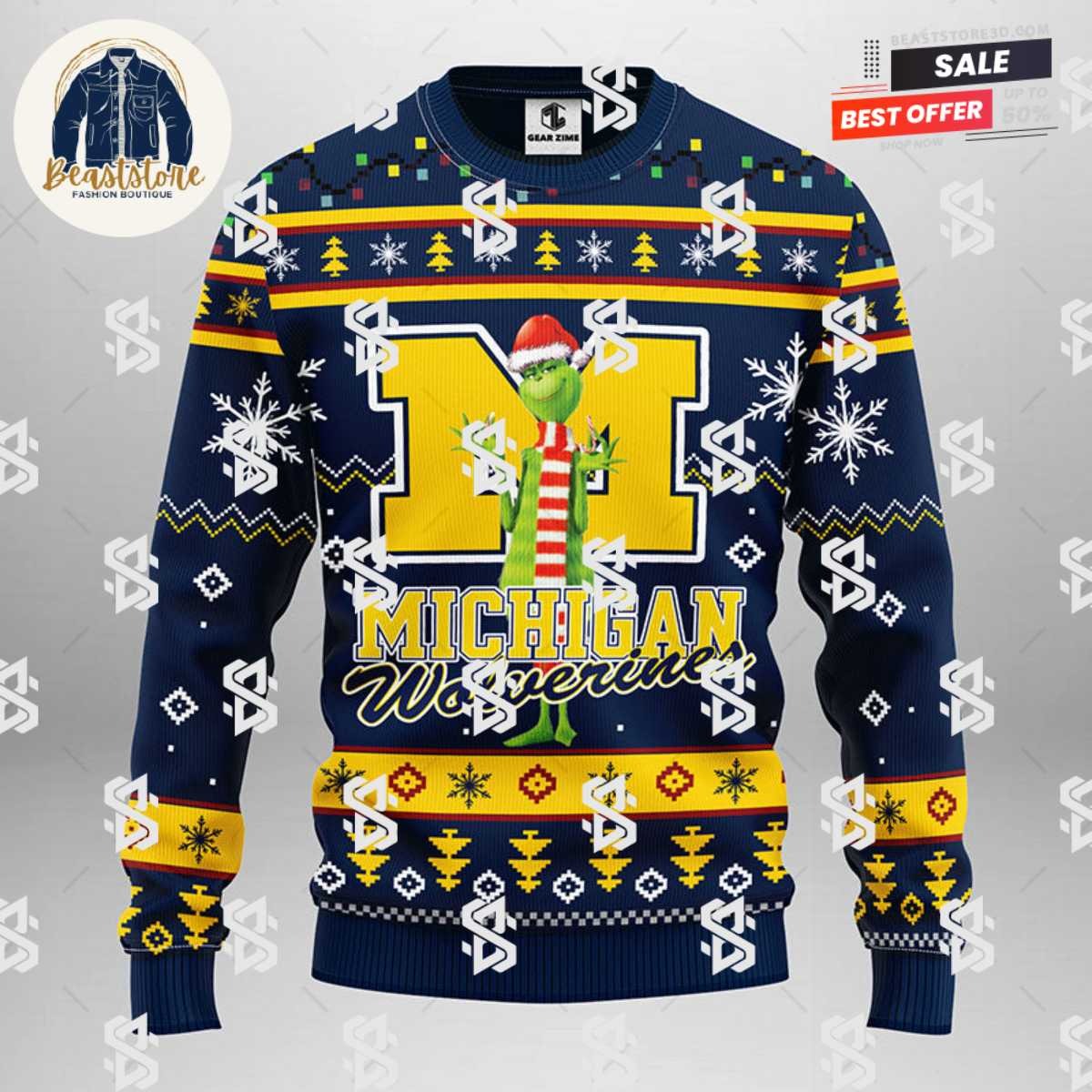 Michigan Wolverines Funny Grinch Christmas Ugly Sweater
