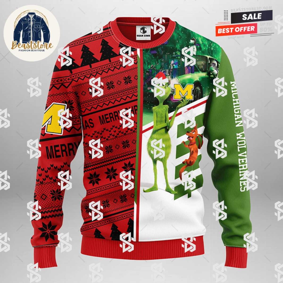 Michigan Wolverines Grinch & Scooby-doo Christmas Ugly Sweater