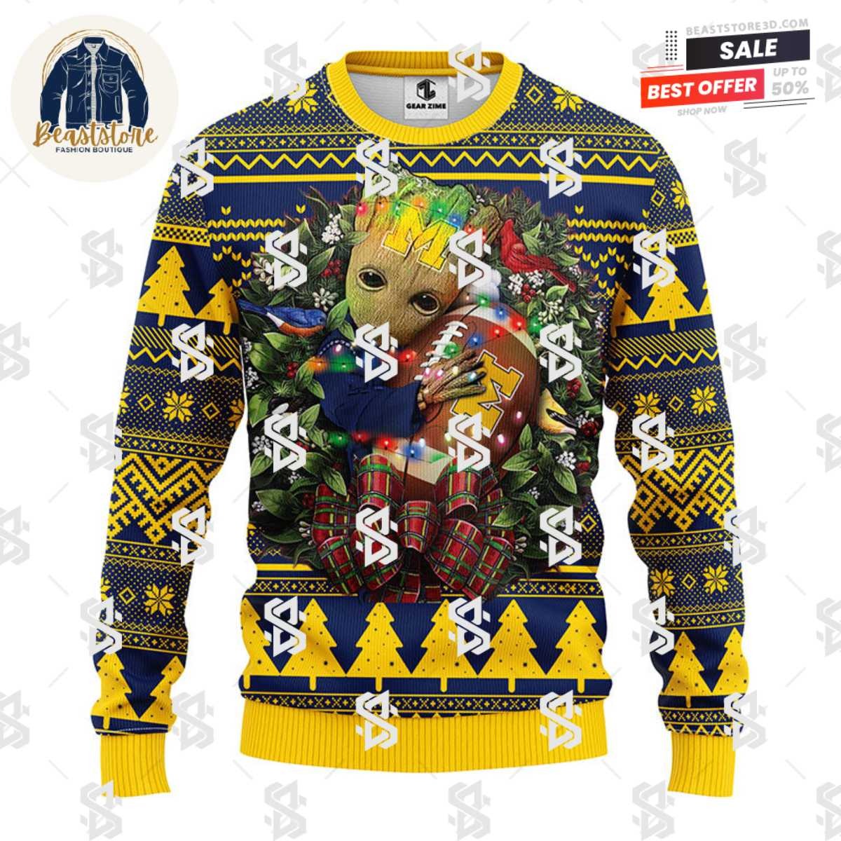 Michigan Wolverines Groot Hug Christmas Ugly Sweater