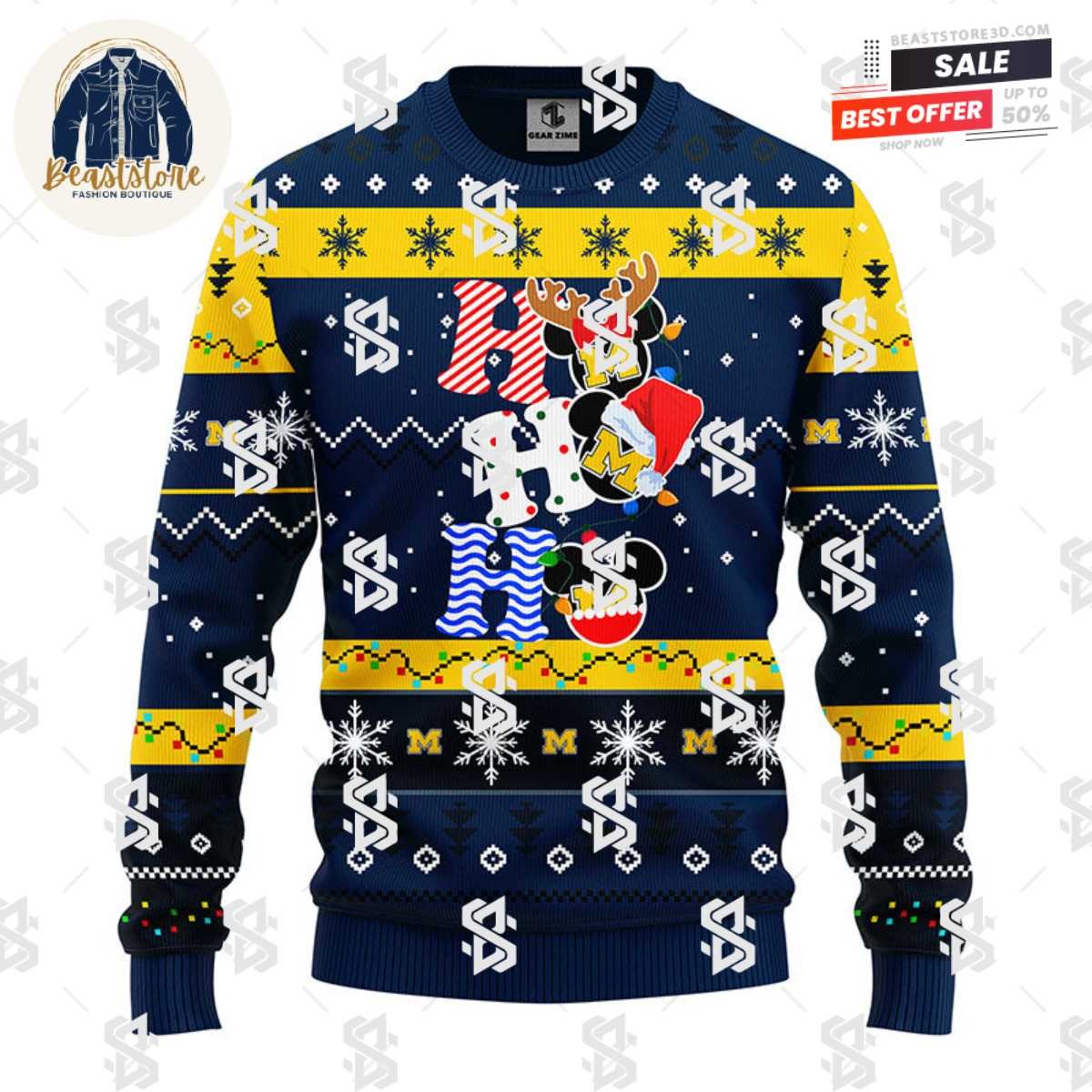 Michigan Wolverines Hohoho Mickey Christmas Ugly Sweater
