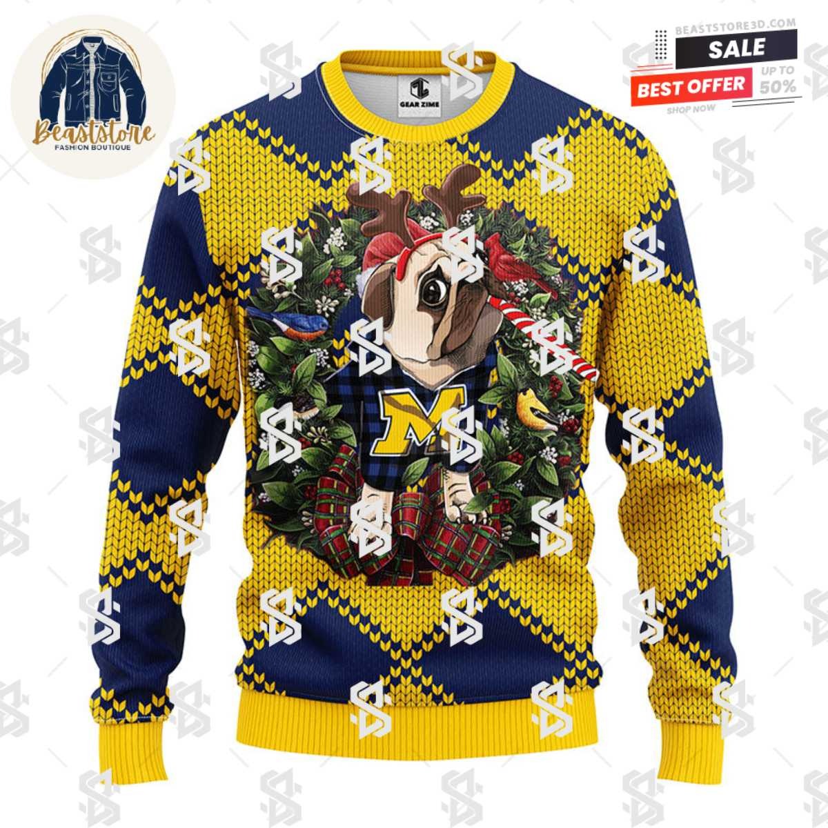 Michigan Wolverines Pub Dog Christmas Ugly Sweater