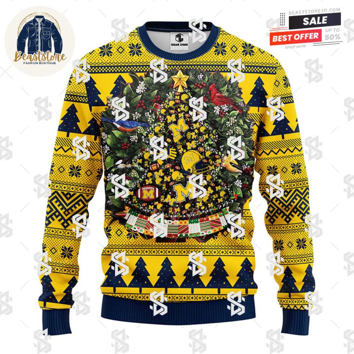 Michigan Wolverines Tree Ball Christmas Ugly Sweater