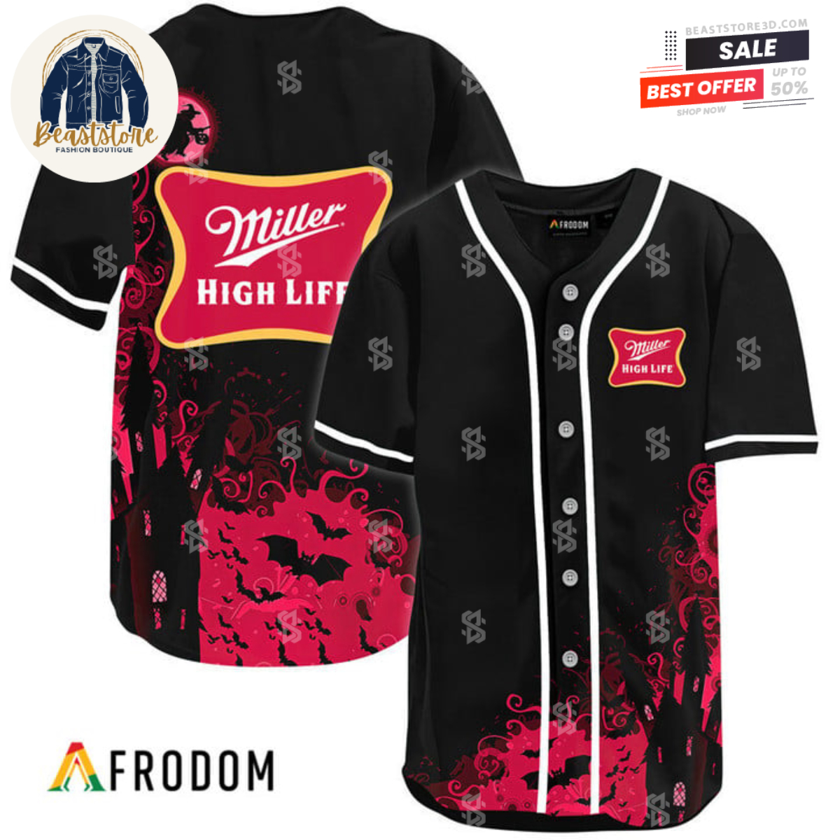 Miller High Life Black Witch Halloween Baseball Jersey