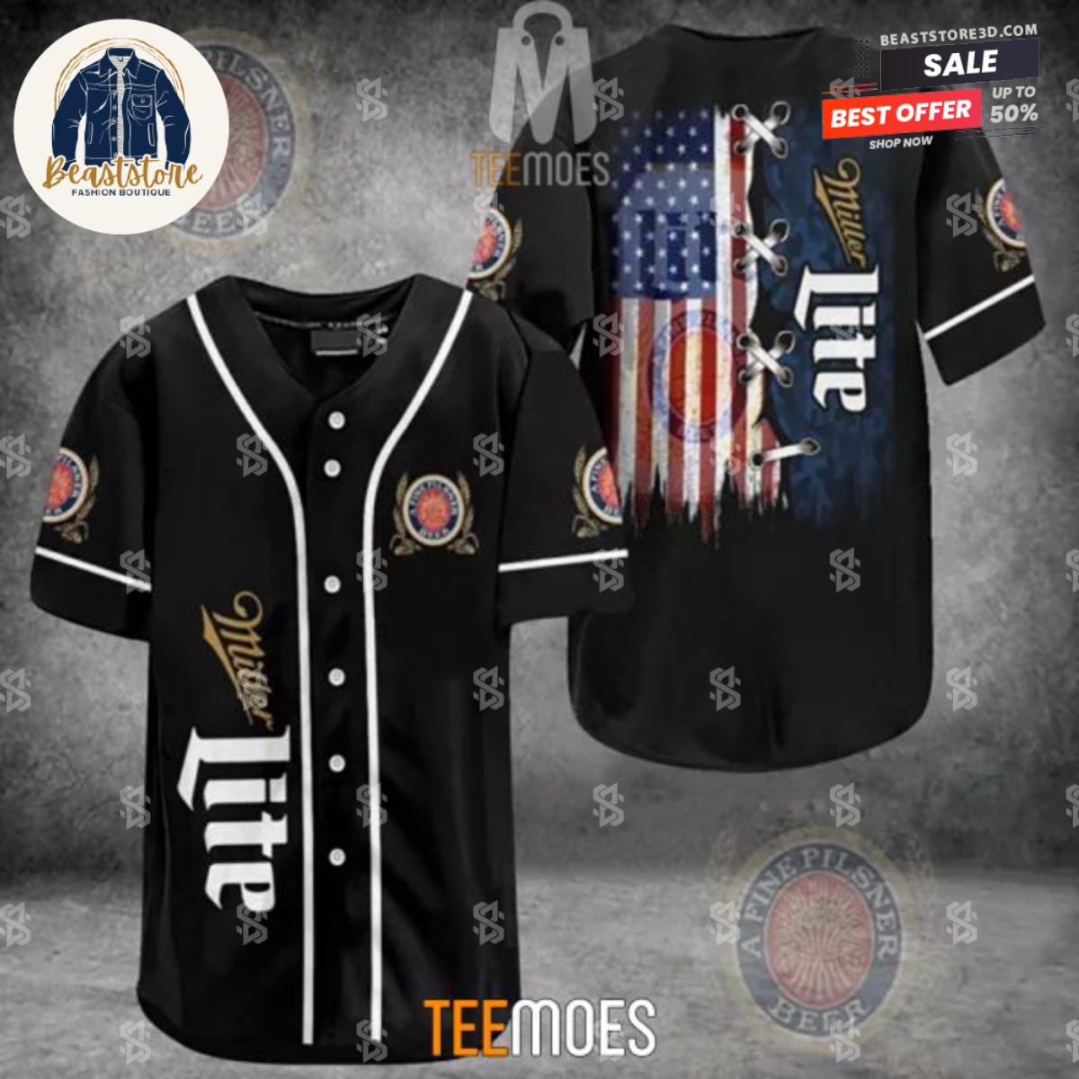 Miller Lite American Flag Baseball Jersey