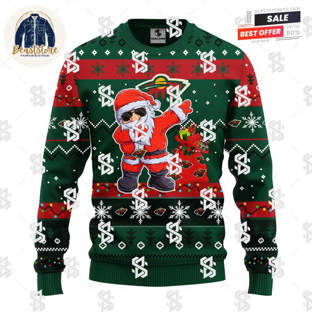 Minnesota Wild Dabbing Santa Claus Christmas Ugly Sweater